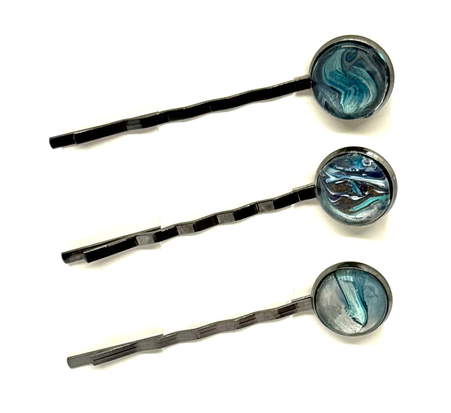 The “Emotionally Invested in the Tide” Handmade Bobby Pin Set – Ocean Swirl Abstract Hair Pins (Set of 3)