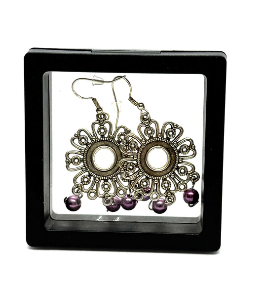 #3 Purple Moonflower Chaos Earrings – FDSS Silver Filigree Dangles