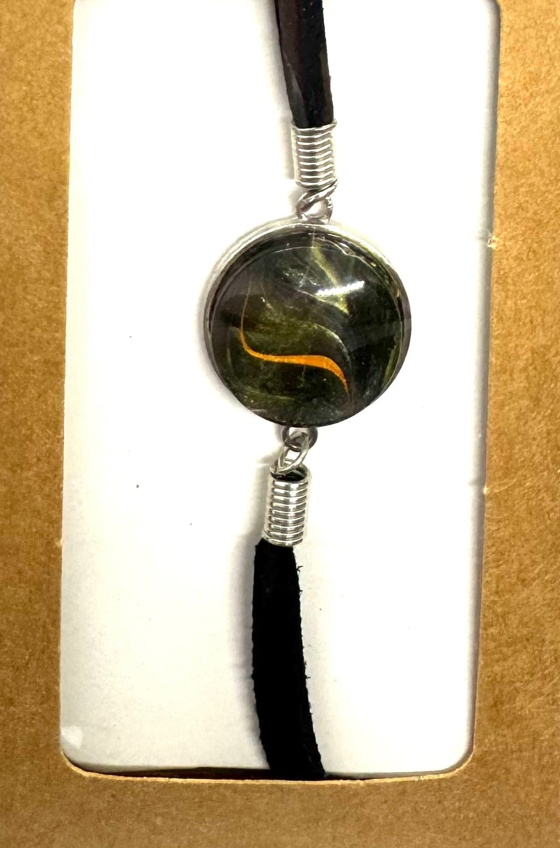 #1 “Dark Energy But Make It Wearable 🖤 | Handmade Leather Cord Bracelet | Abstract Glass Dome Charm | Gothic Minimalist Jewelry | FDSS One-of-a-Kind”