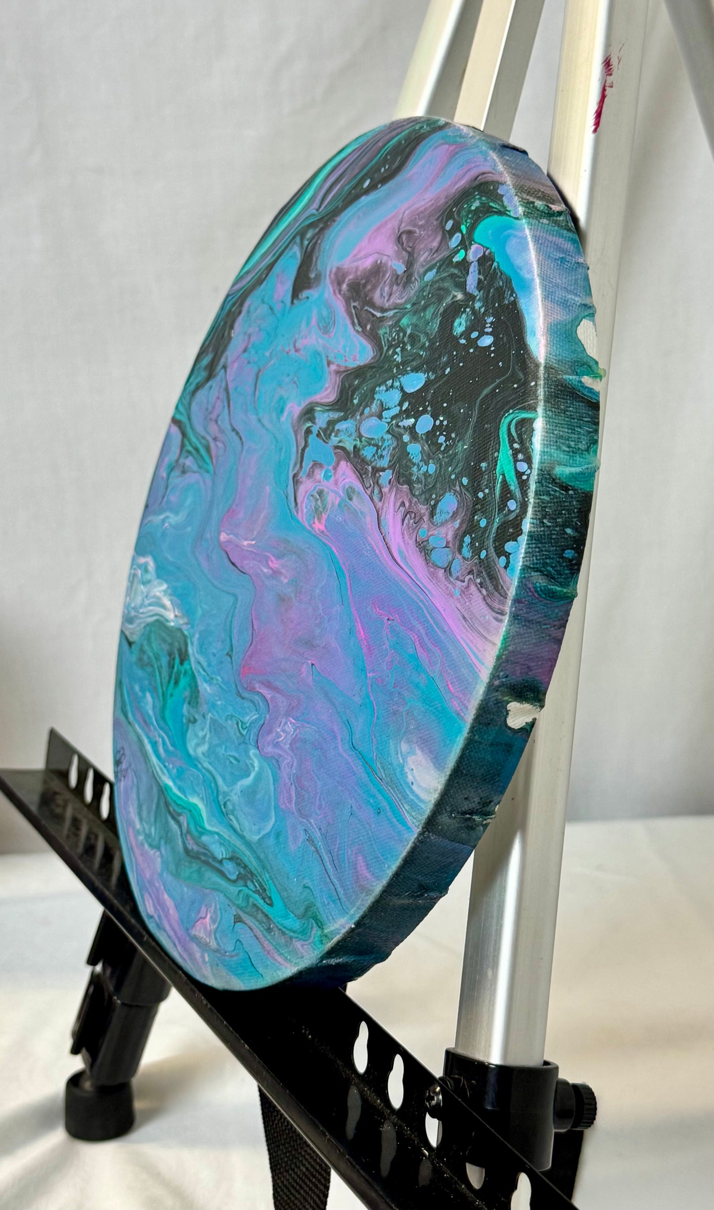 Moon — 10” Round Paint Pour Canvas