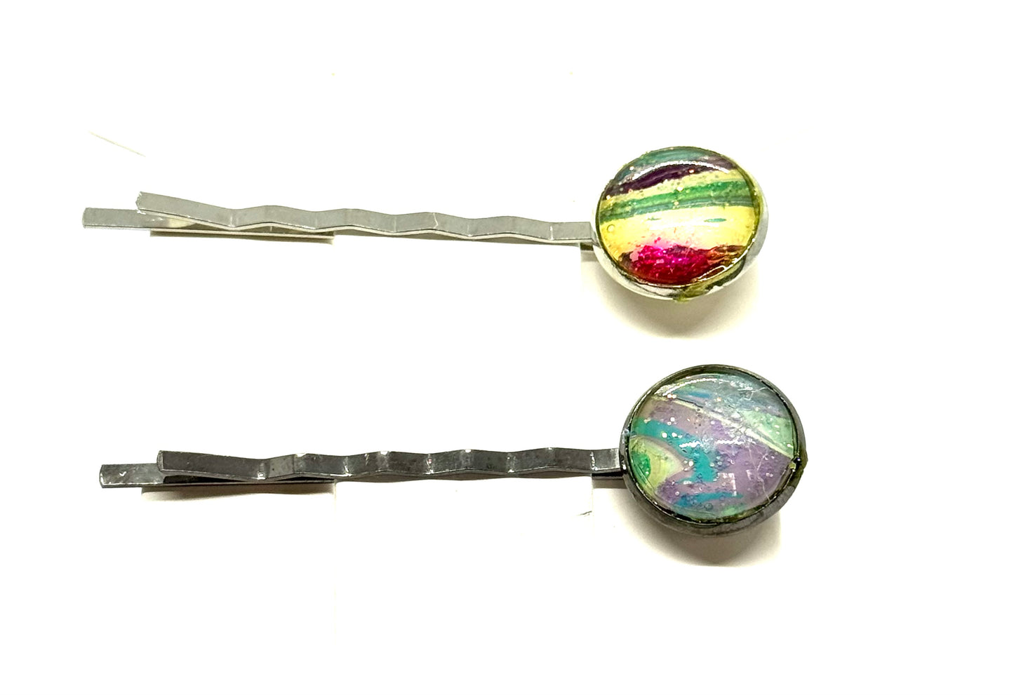 #3 Main Character Chaos Bobby Pins – Multicolor Resin Set (2pc)