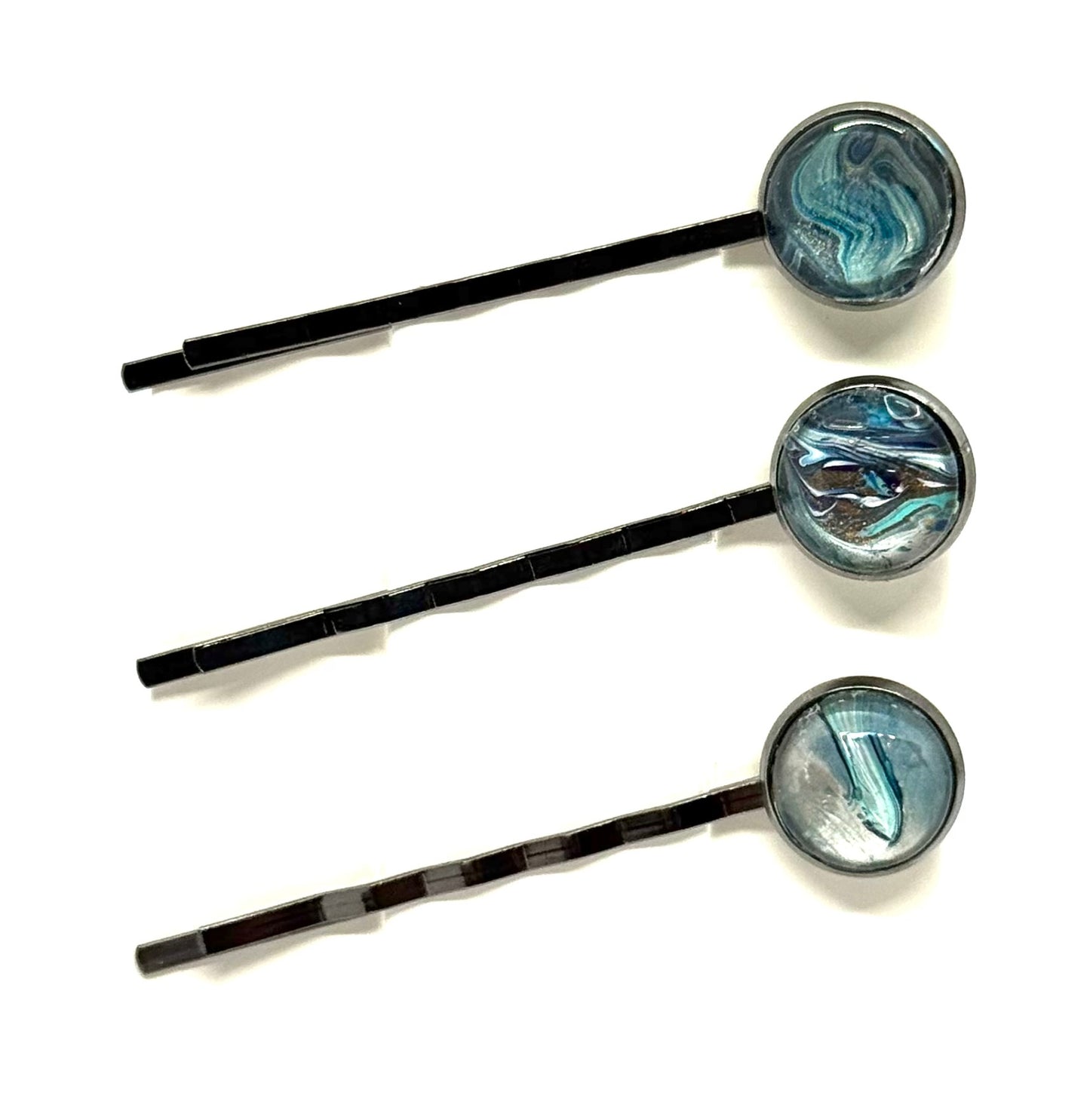 The “Emotionally Invested in the Tide” Handmade Bobby Pin Set – Ocean Swirl Abstract Hair Pins (Set of 3)