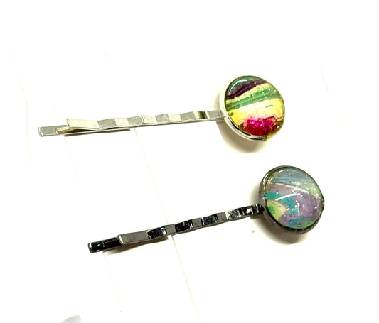 #3 Main Character Chaos Bobby Pins – Multicolor Resin Set (2pc)