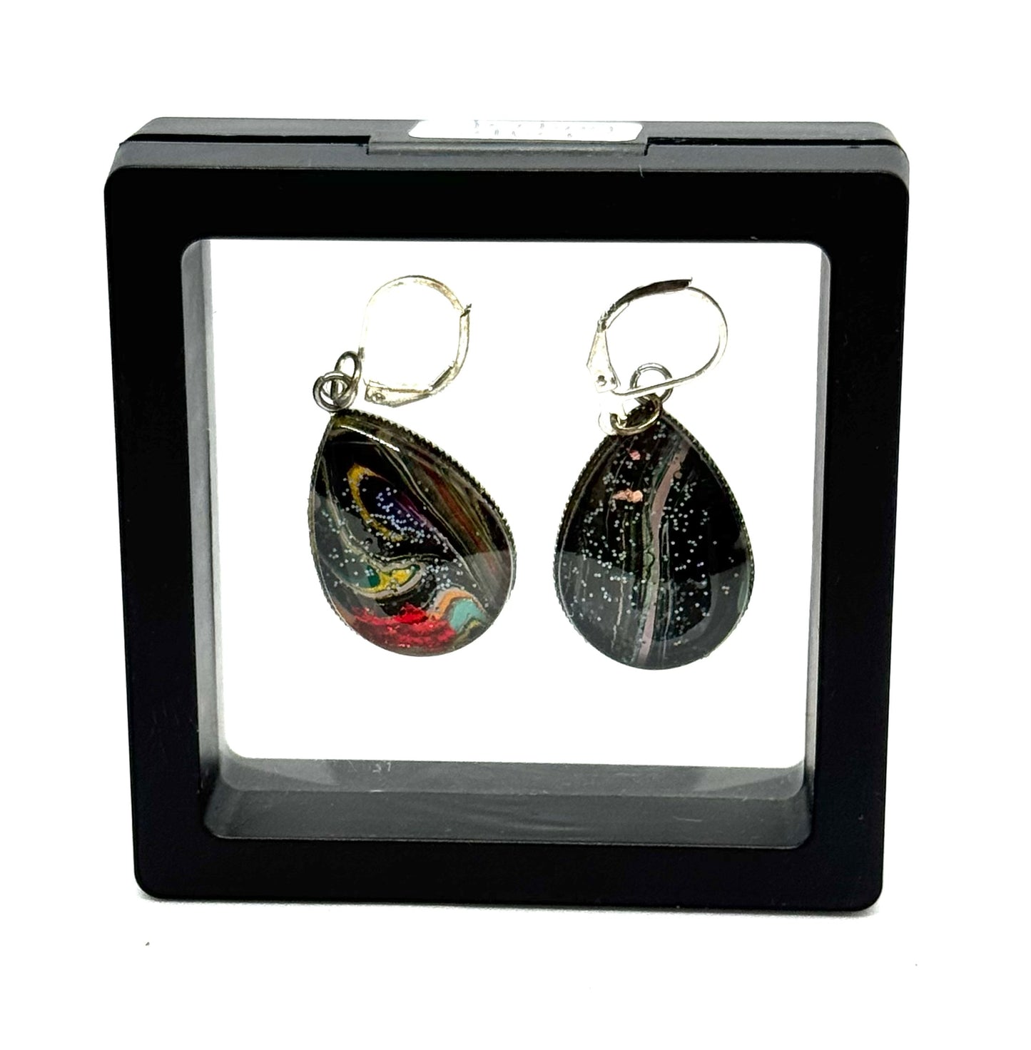 #7S Midnight Nebula Sterling Silver Glass Dome Teardrop Earrings