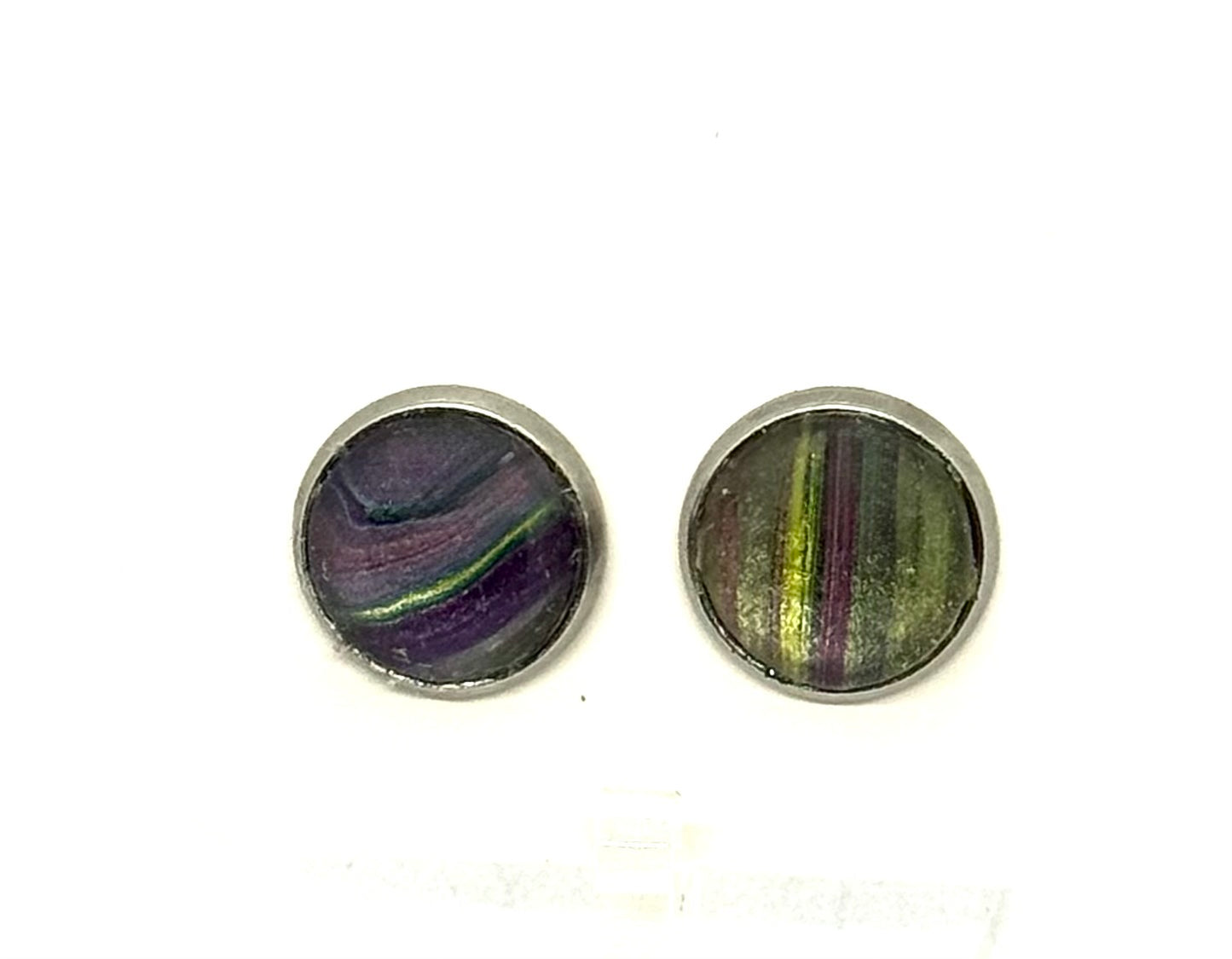 Chaos in Harmony | Handmade Abstract Purple & Olive Stud Earring