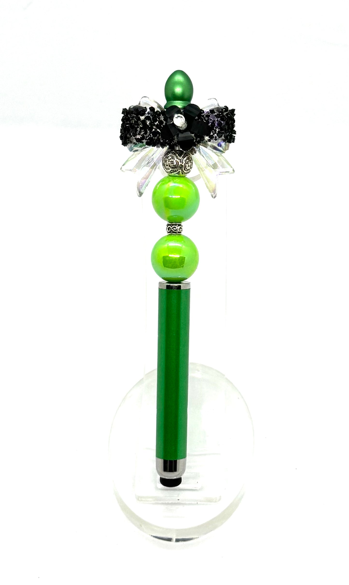Too Extra to Be Ordinary | Handmade Emerald Sparkle Bow Stylus Pen