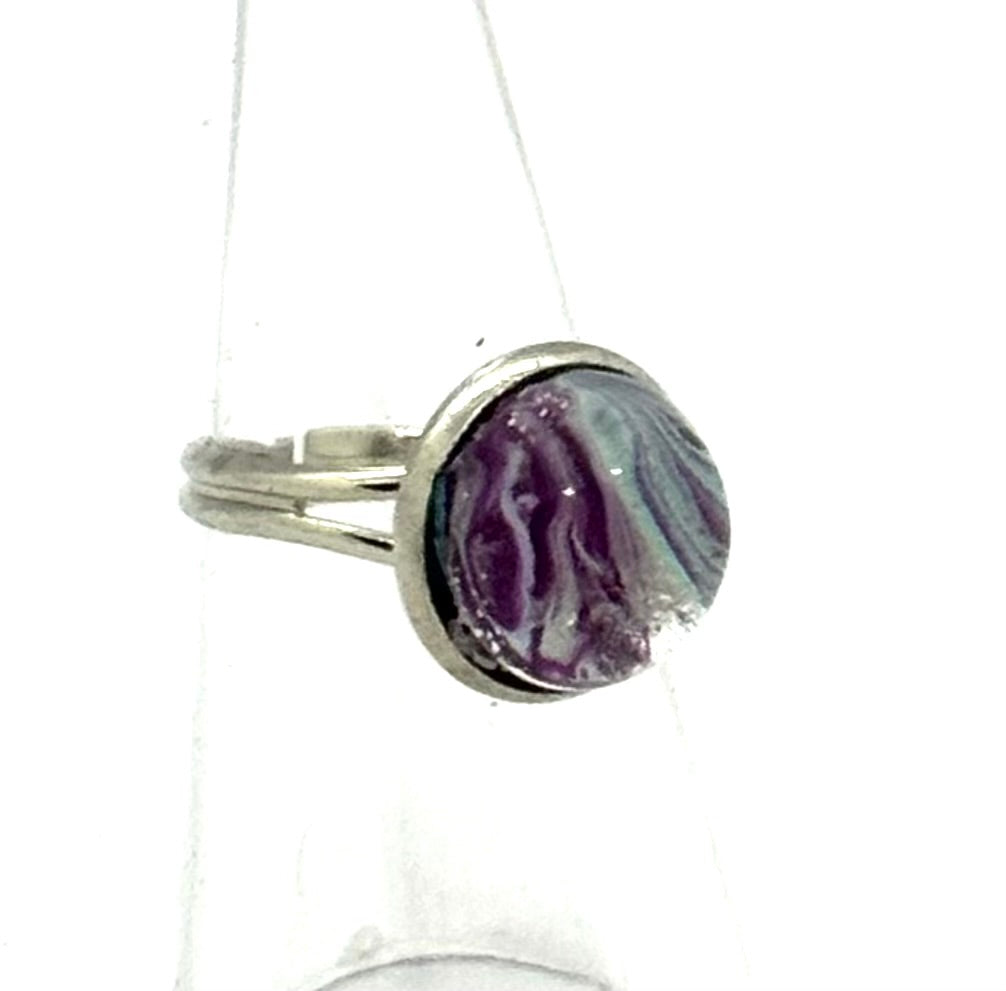 #1 Stormy Amethyst Chaos Glass Dome Ring – Purple Swirl Statement Ring
