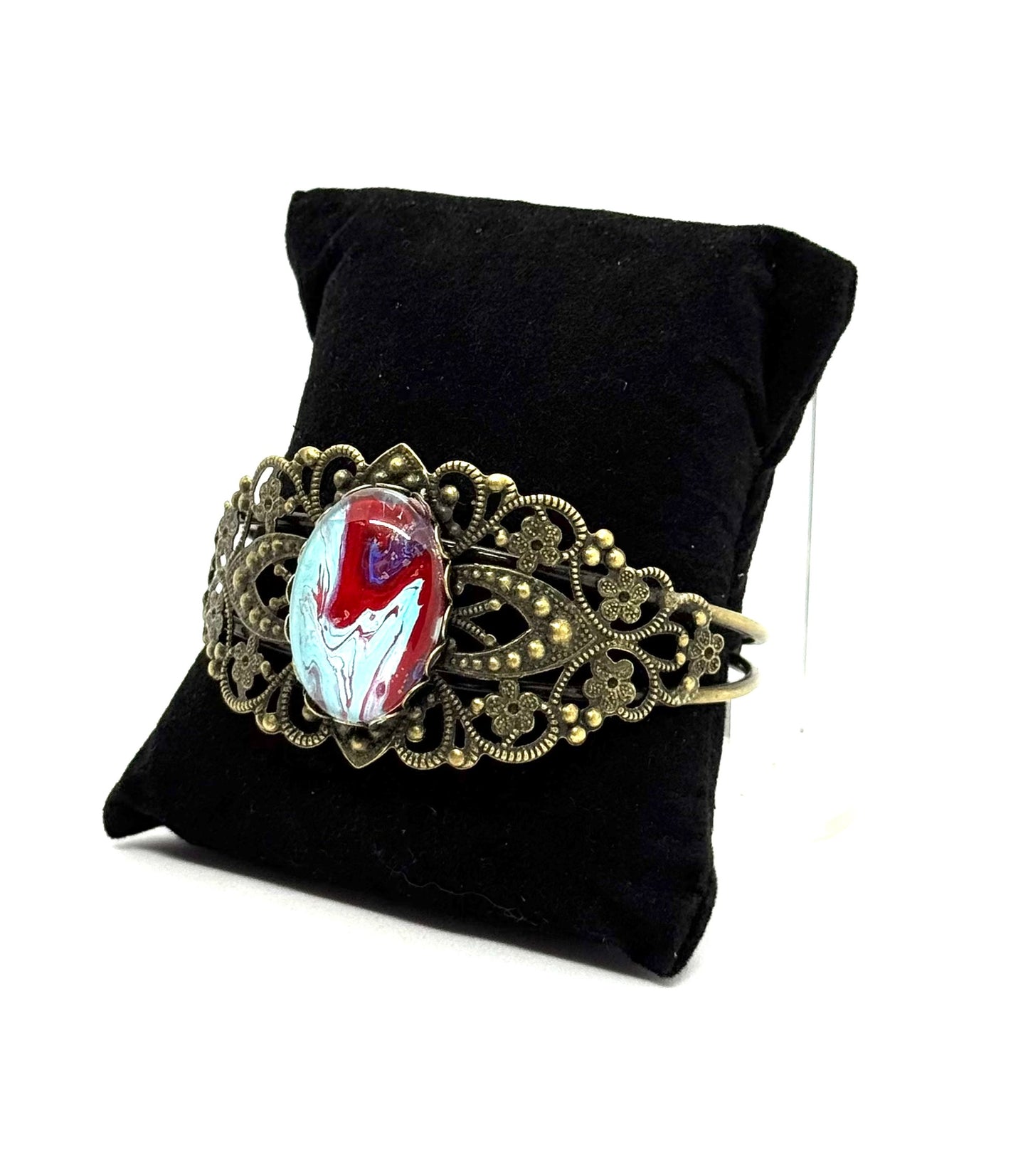 #4 “Red Flag Energy Filigree Cuff – Loud, Bold, and Not Your Problem”