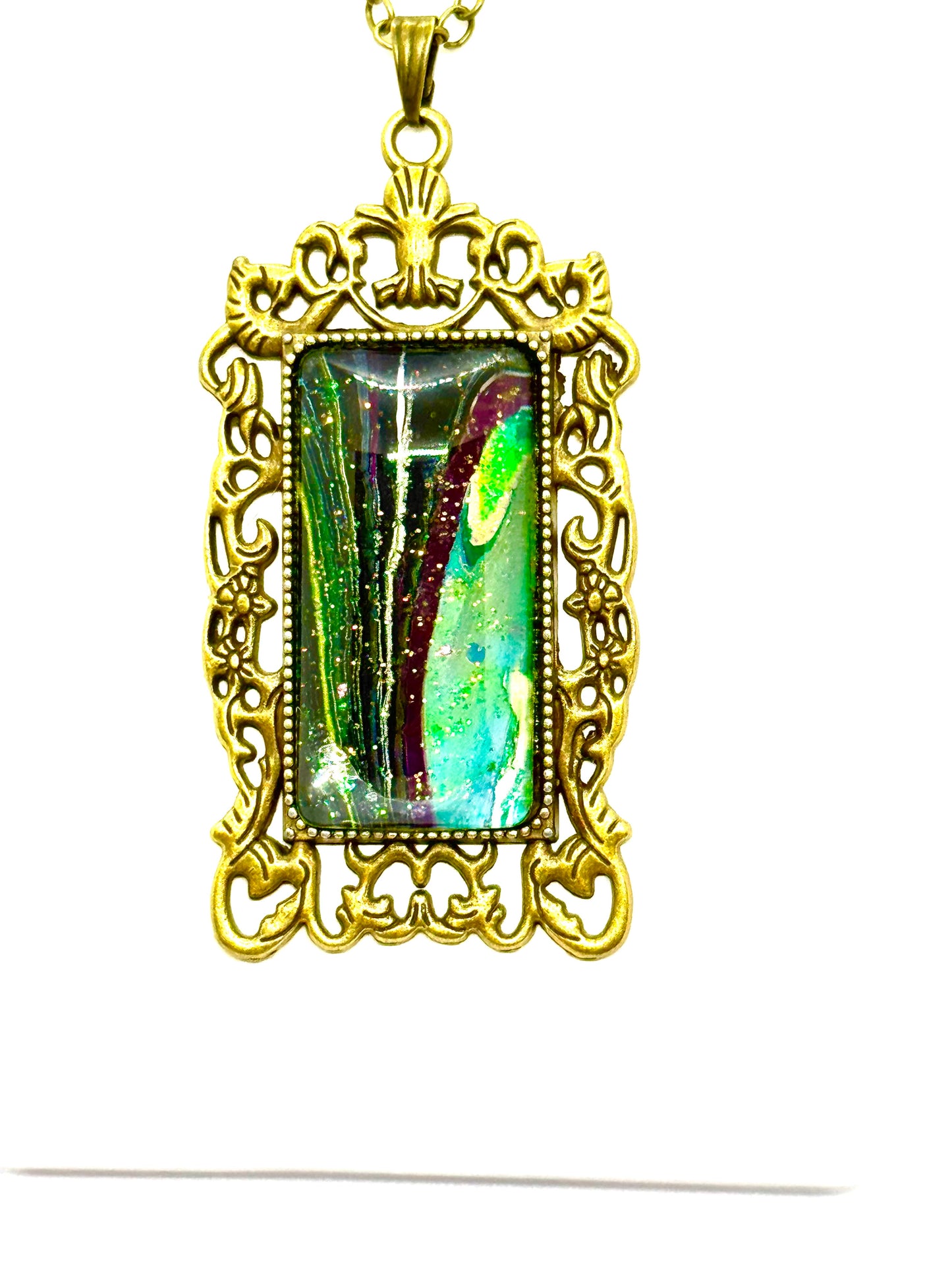 Large Paint Pour Pendant Necklace #7