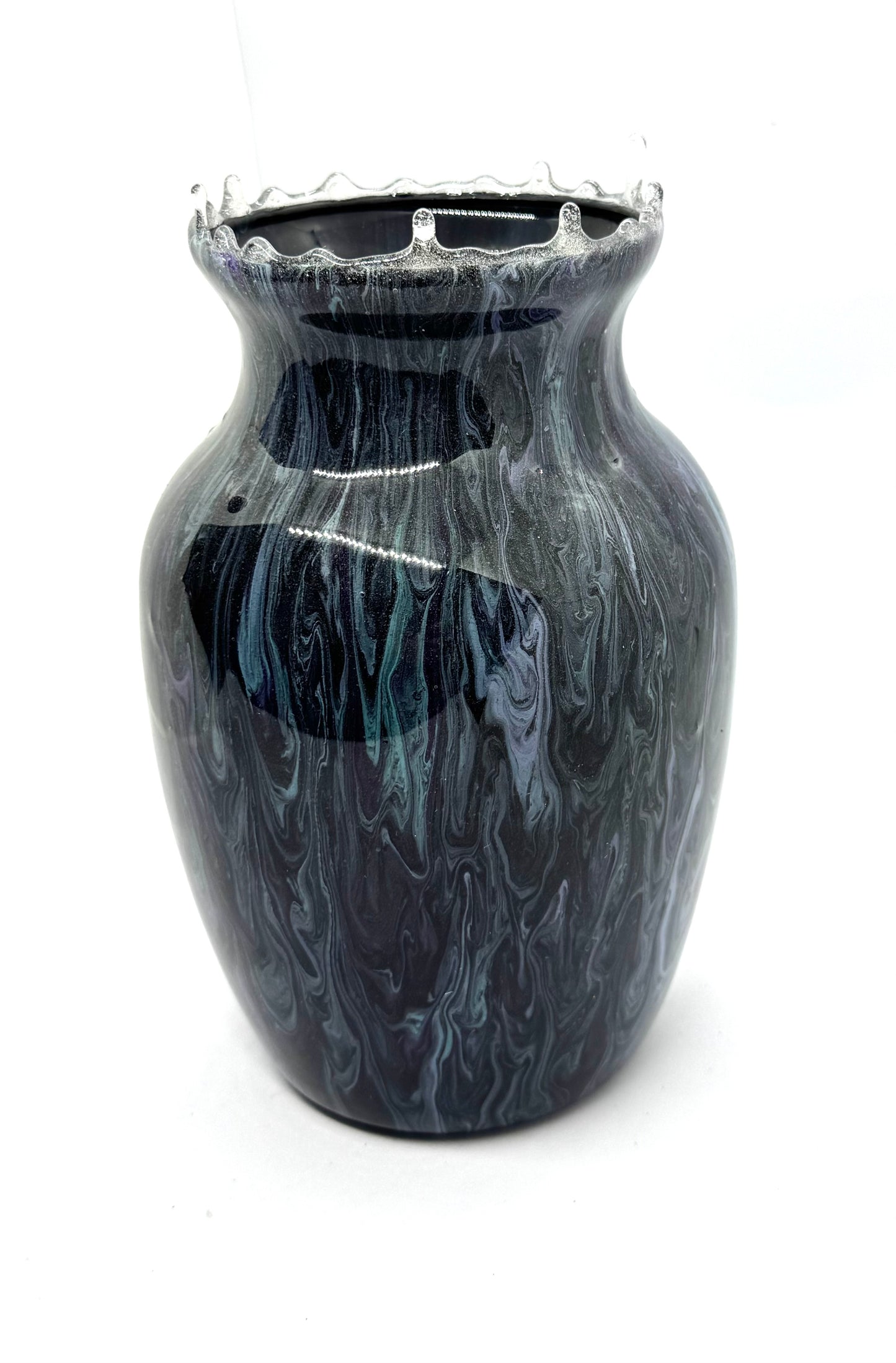 Midnight Void Resin Vase (Smoke + Violet Chaos Drip Rim)