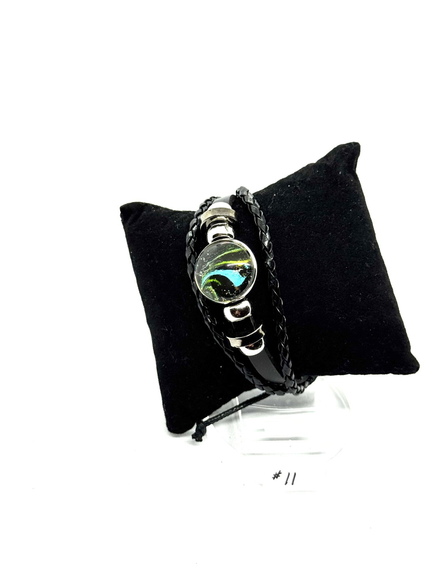 #11 FDSS Neon Chaos Glass Dome Bracelet — Handmade Statement Bracelet | Dark Aesthetic Leather Wrap Jewelry | One-of-a-Kind Wearable Art