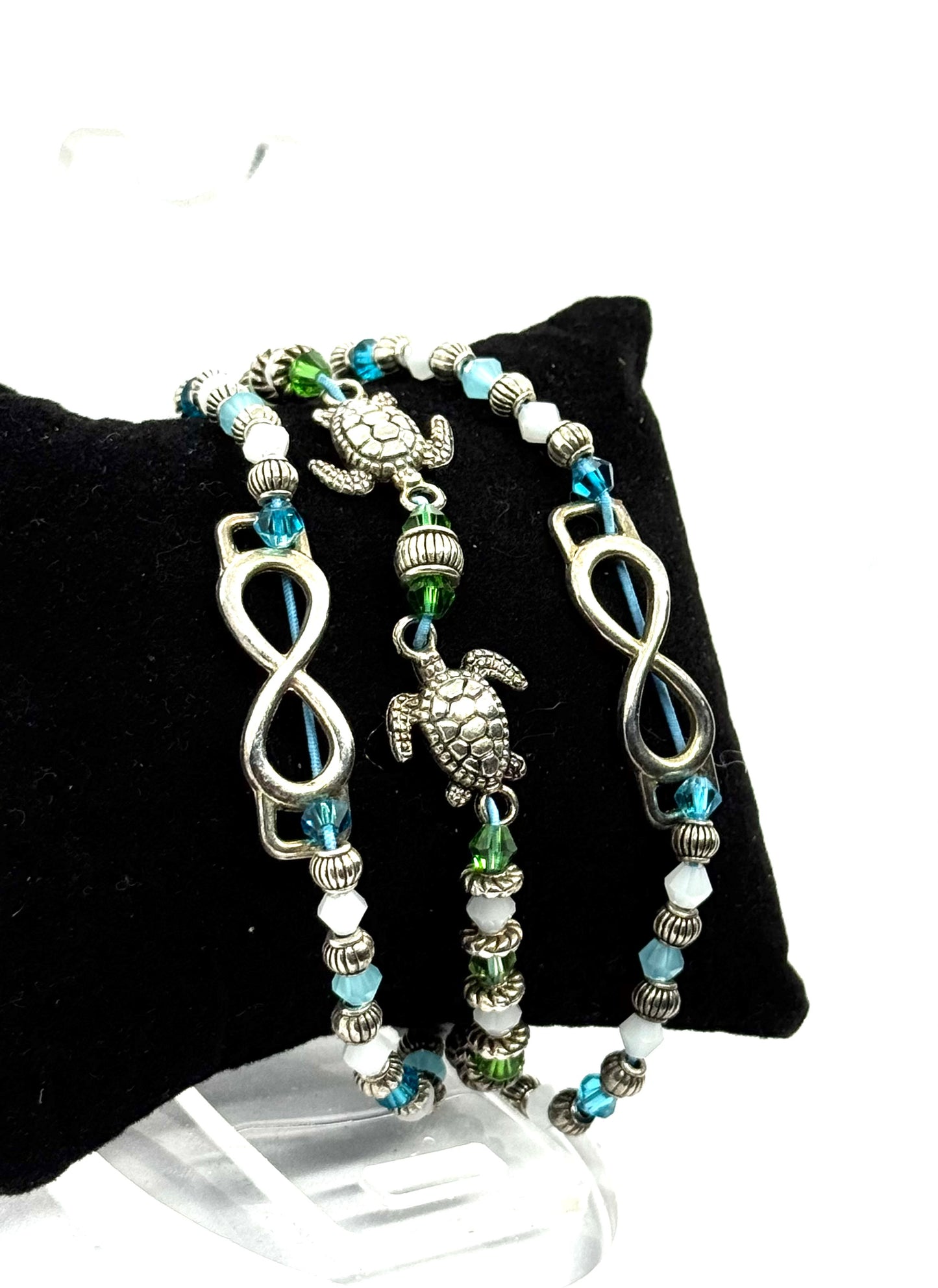 Triple Strand Turtle & Infinity Bracelet – Ocean Inspired Handmade Beaded Bracelet | Coastal Jewelry, Sea Turtle Charm, Stacking Bracelet, Unique Gift