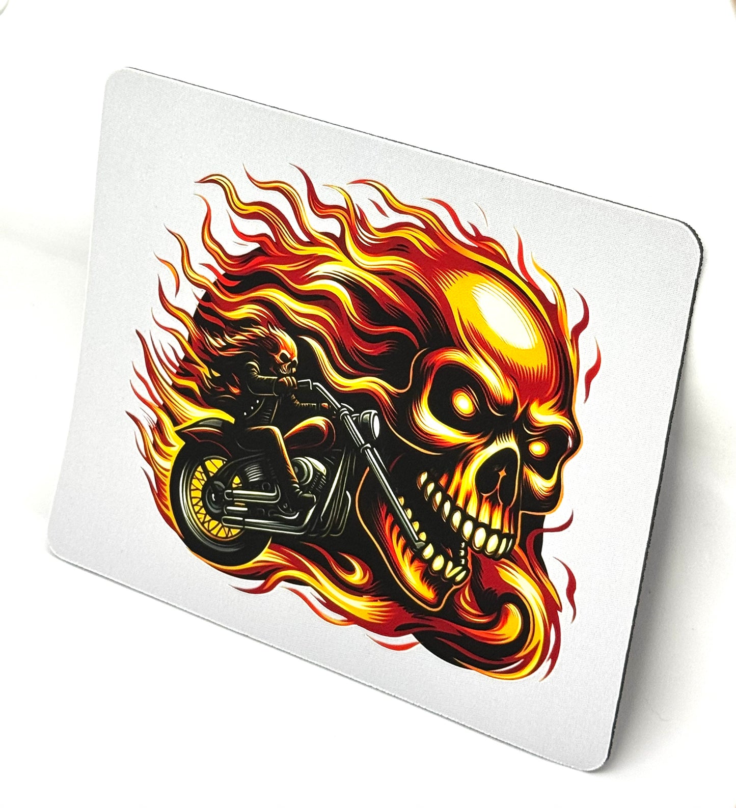 “Commitment Issues” Flaming Skull Mouse Pad – Chaos Rider Edition | Gothic Desk Aesthetic | FDSS