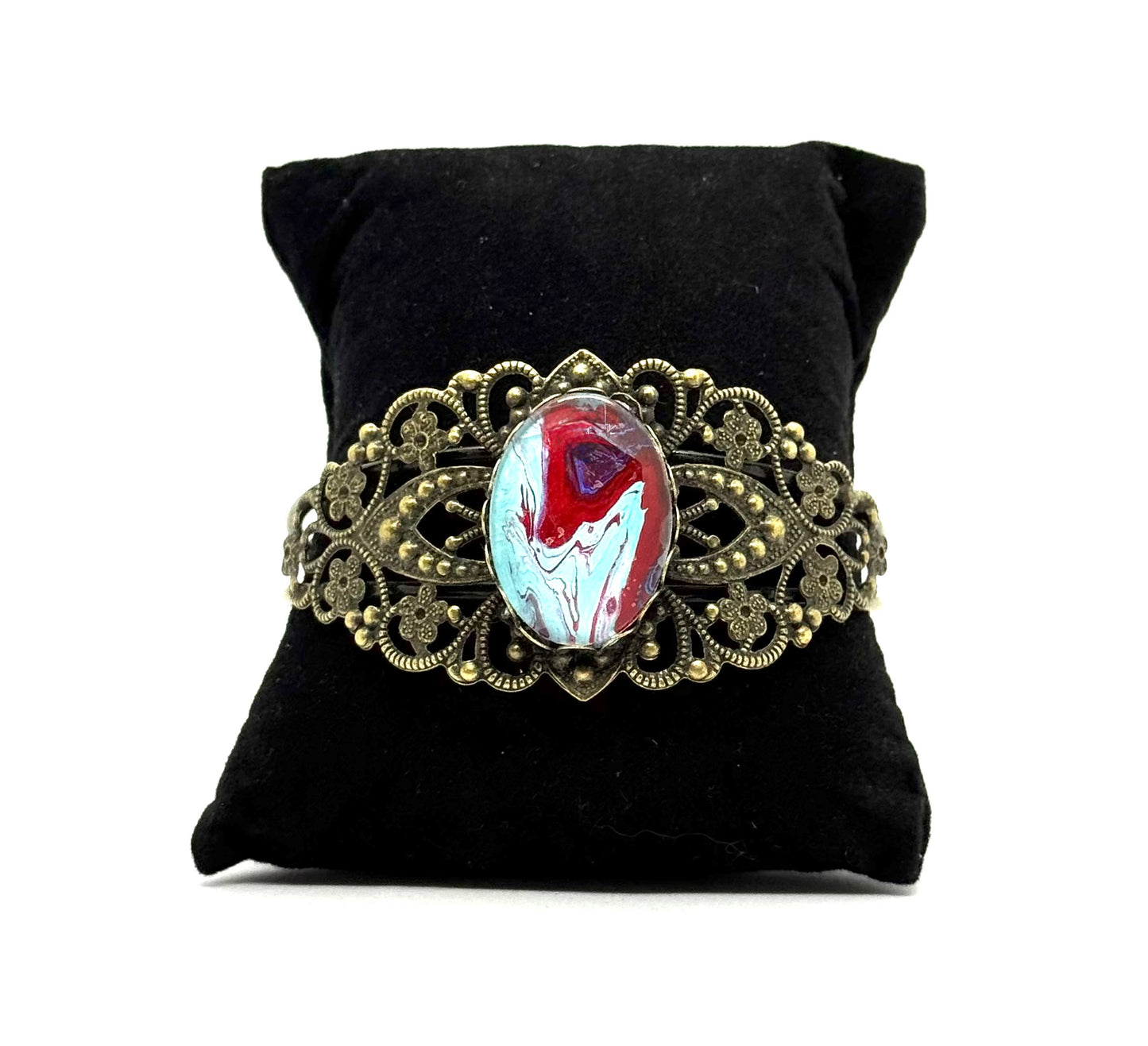 #4 “Red Flag Energy Filigree Cuff – Loud, Bold, and Not Your Problem”