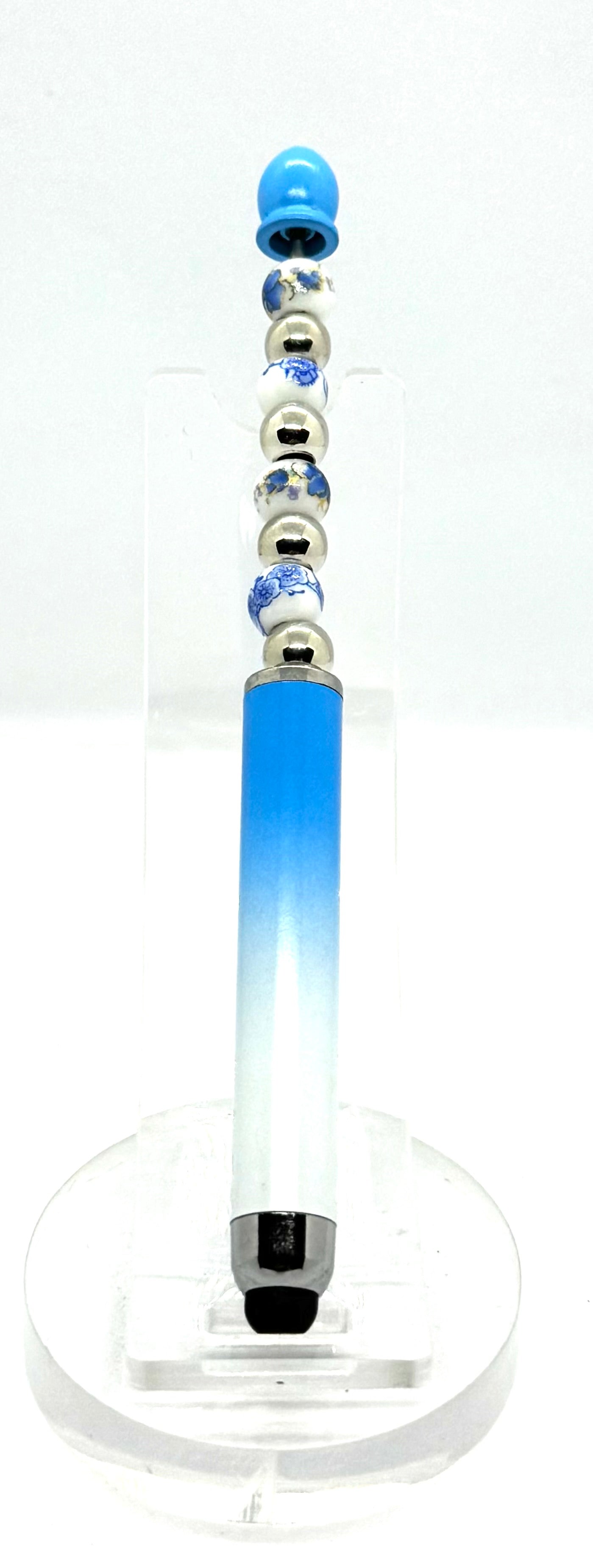 Blue Skies & Beautiful Chaos | Handmade Blue Floral Beaded Stylus Pen