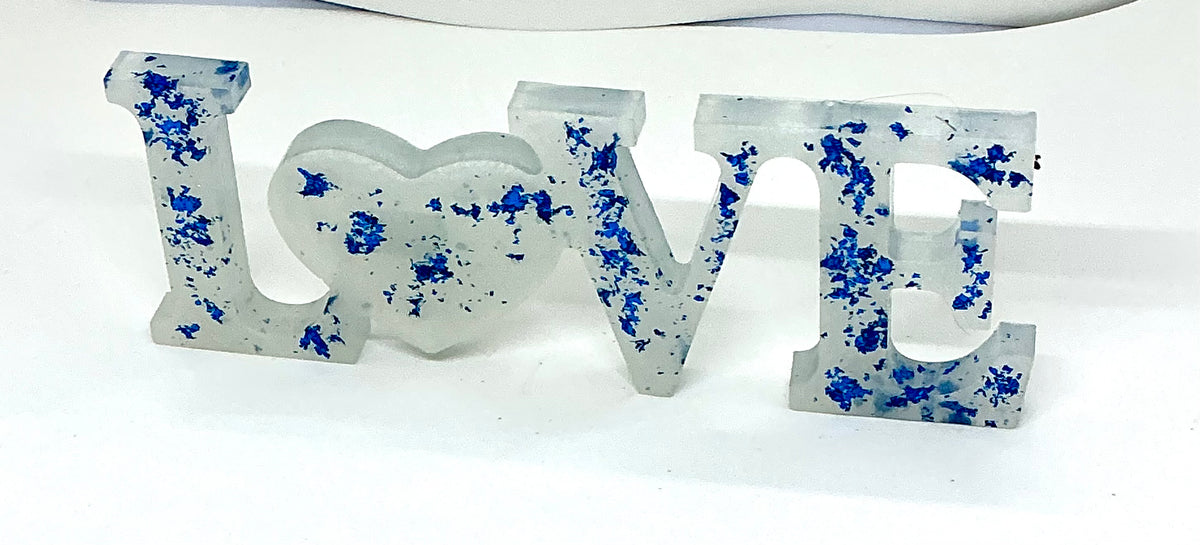 Love & a Little Chaos | Blue Foil Resin LOVE Sign