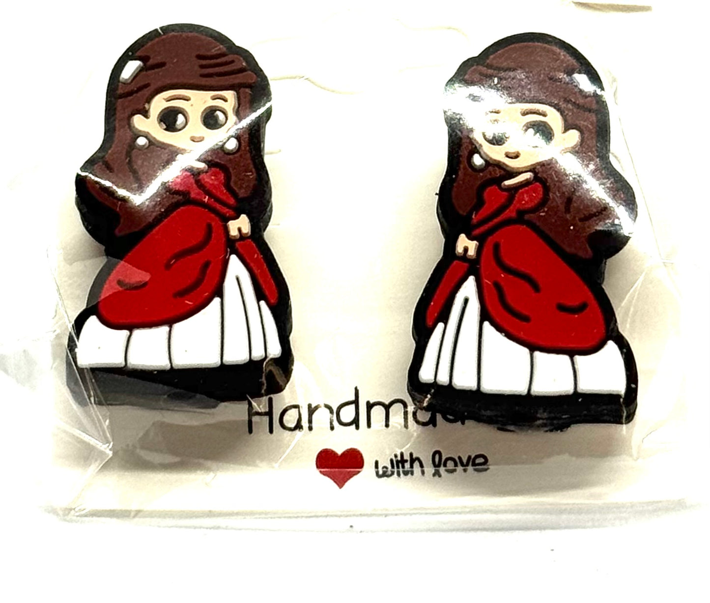 #3 Soft Drama Barrettes – Dark Hair Red Outfit Character Clips (2pc Set)