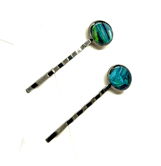 #2 Cool Chaos Bobby Pins – Blue & Teal Swirl Set (2pc)
