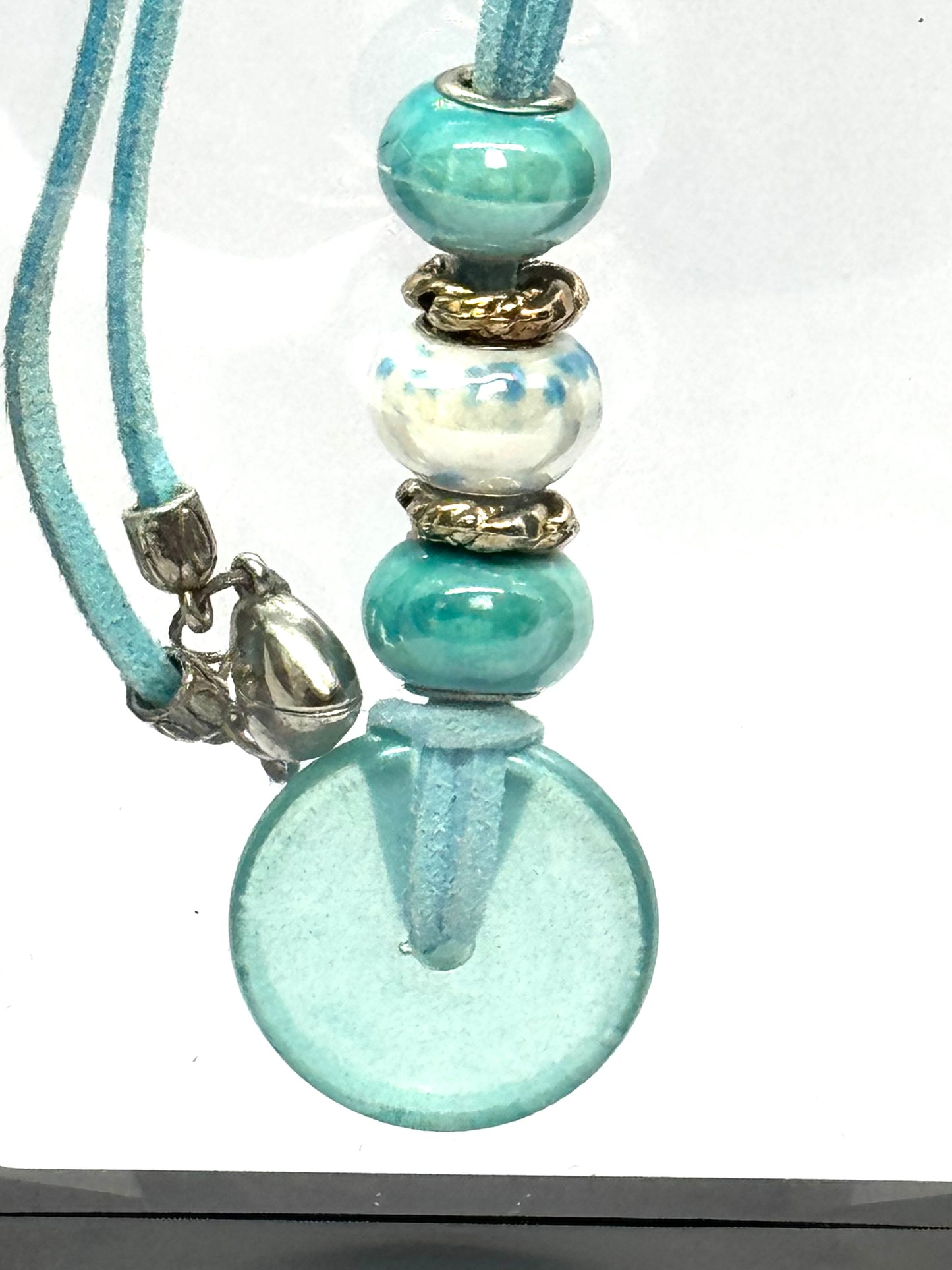Aqua Beaded Pendant Necklace | Handmade Statement Jewelry | FDSS