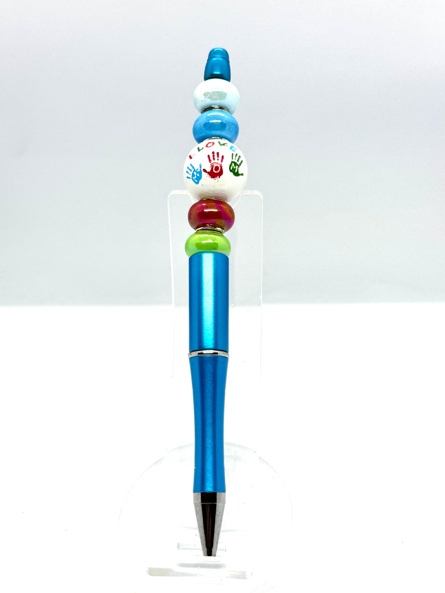 Dark Blue “I Love Mom” Beaded Pen