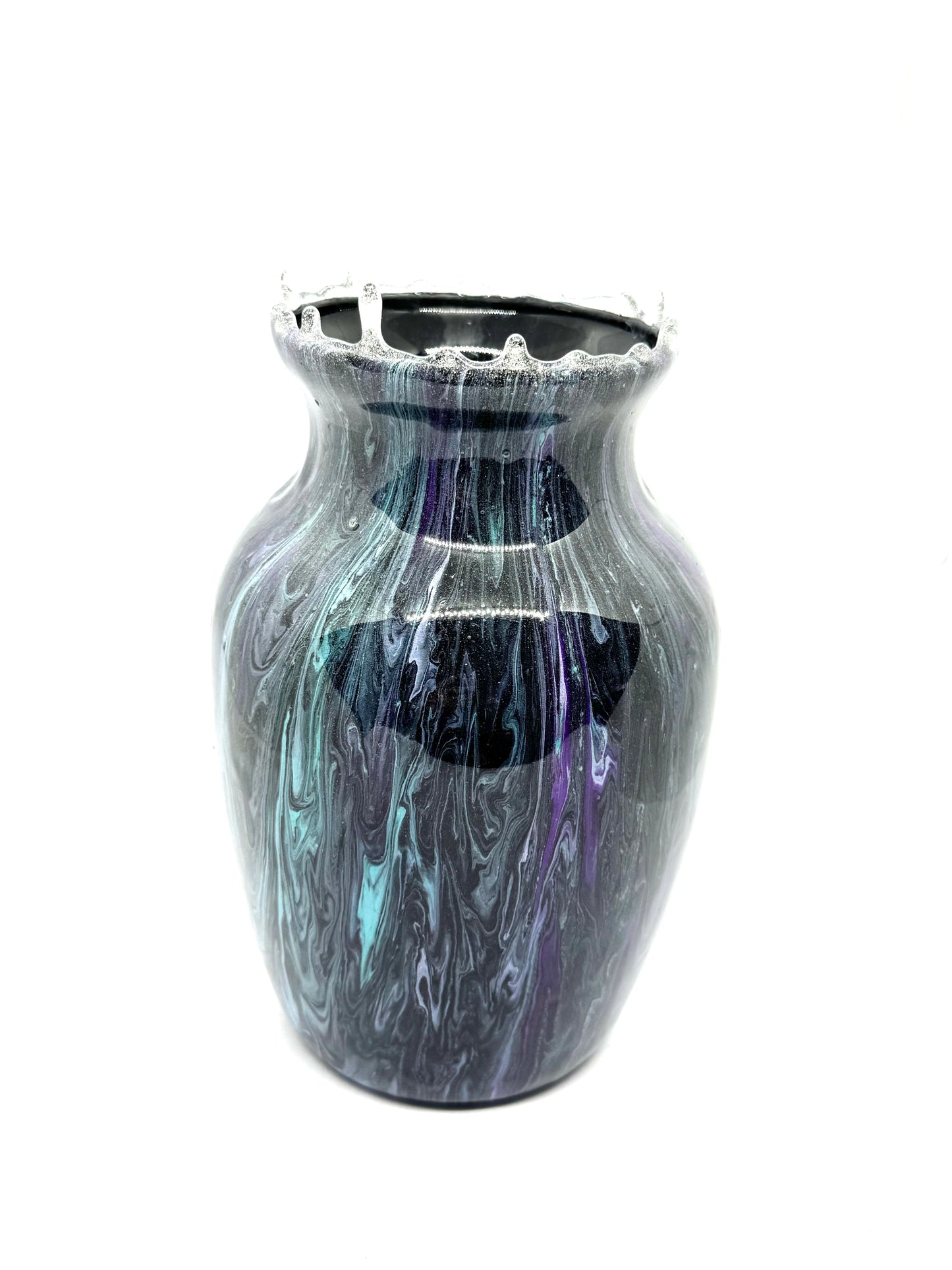Midnight Void Resin Vase (Smoke + Violet Chaos Drip Rim)