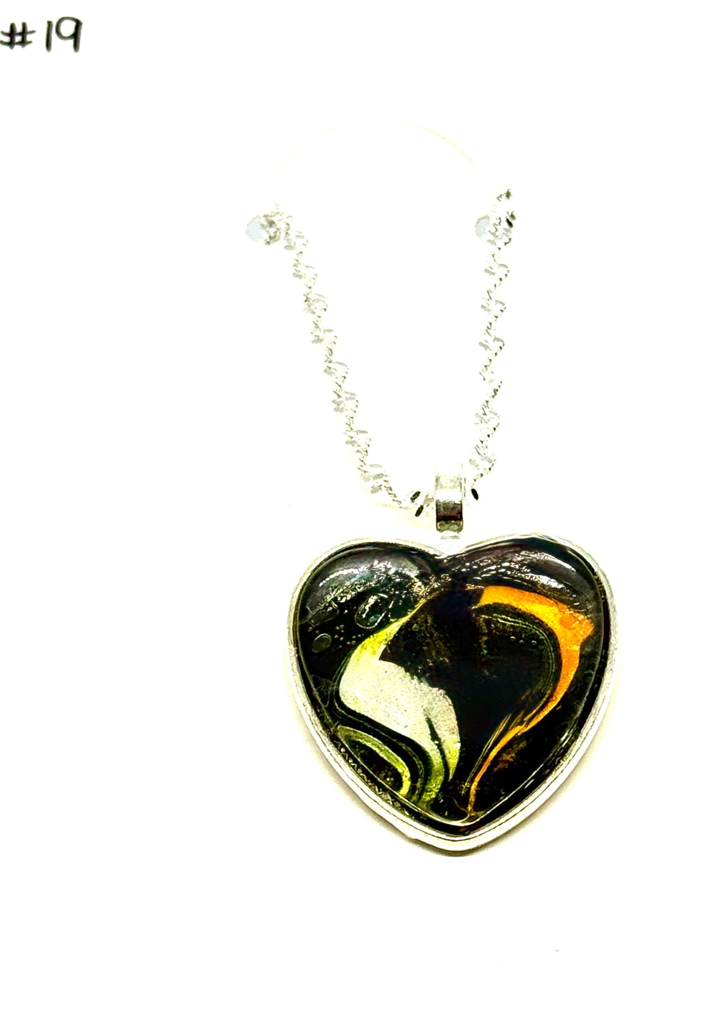 #19 Toxic Sweetheart – Black, Orange & White Paint Pour Heart Necklace | FDSS Original