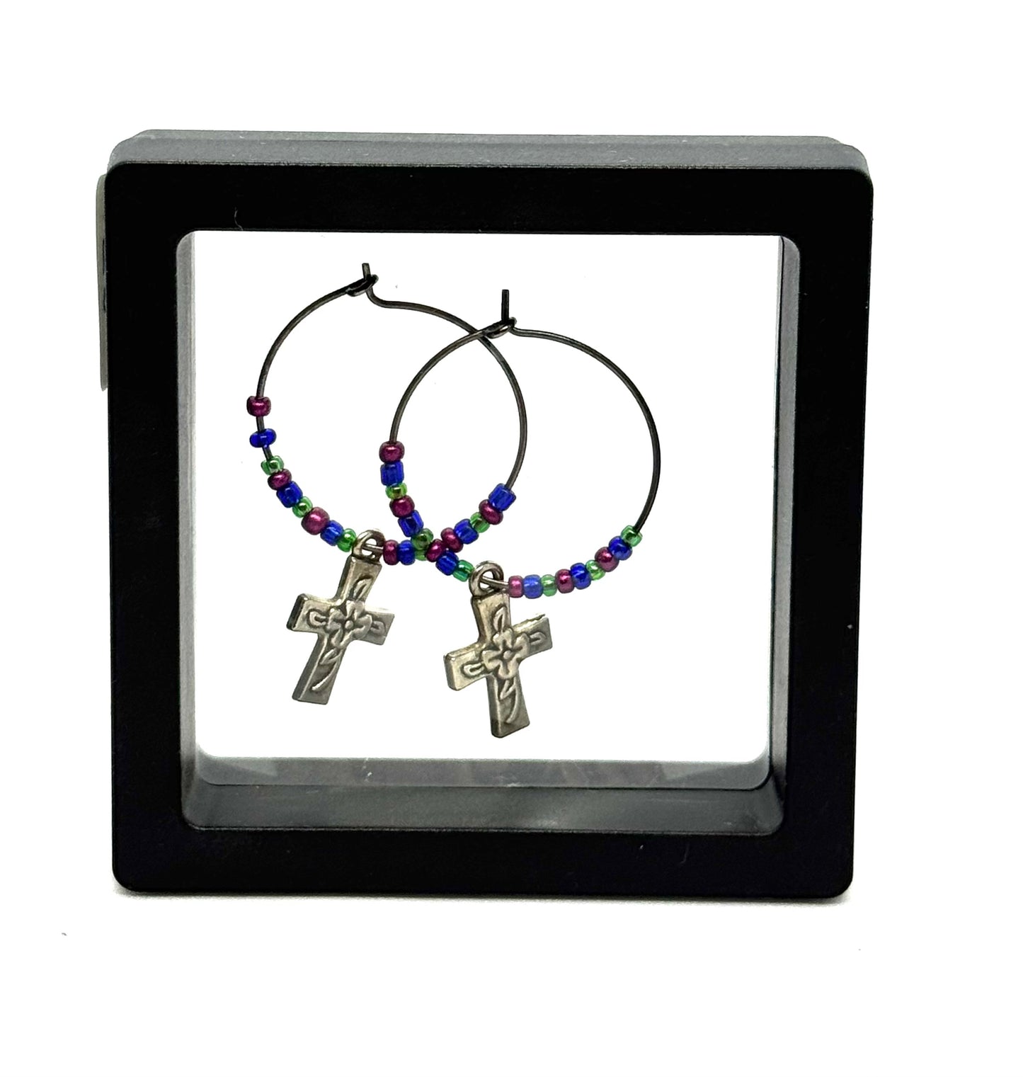#52 Blessed but Still a Hot Mess Earrings – Cross Hoop Earrings