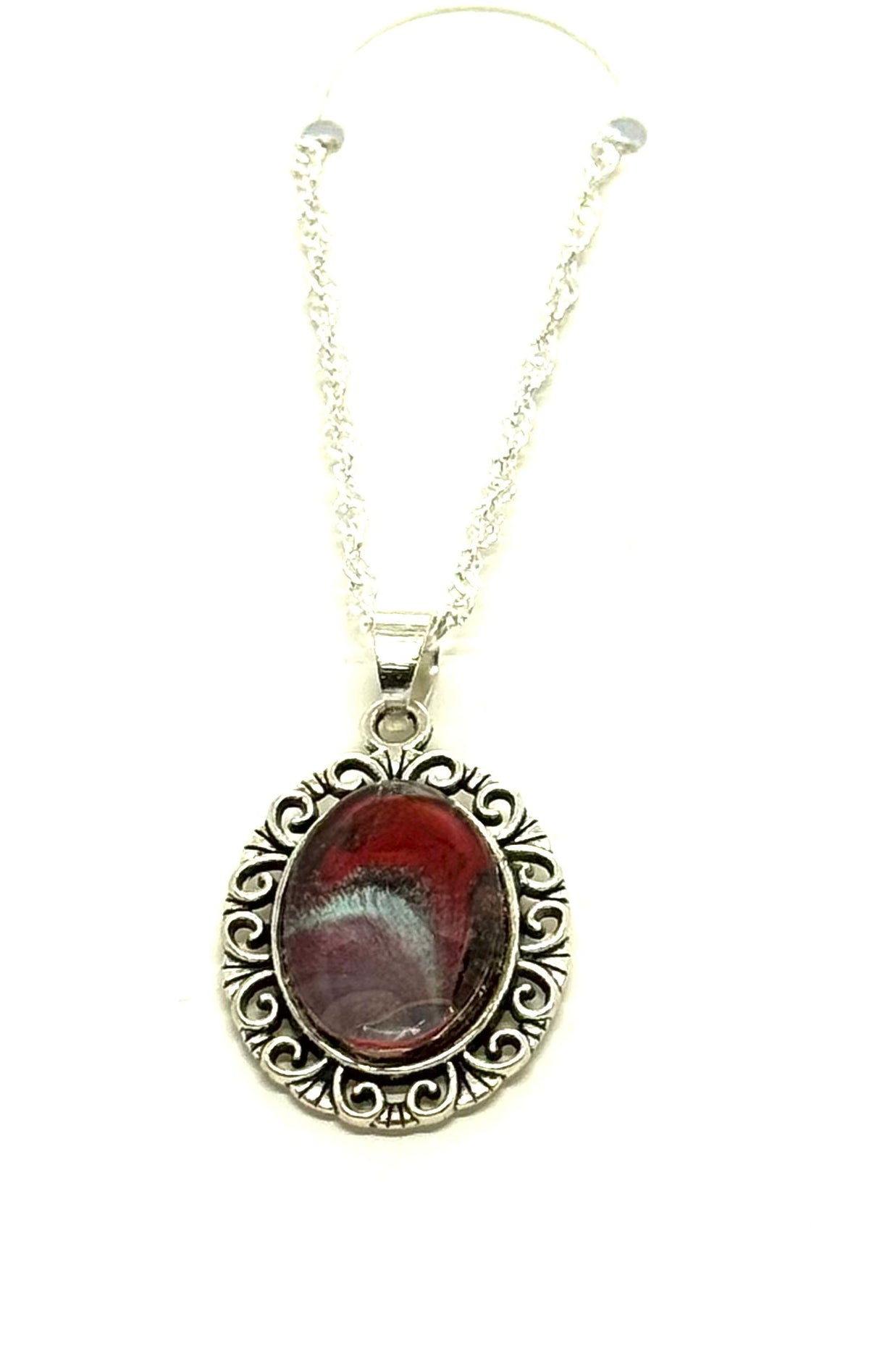 Pretty With Complications Necklace | 20” Sterling Silver Oval Paint Pour Necklace
