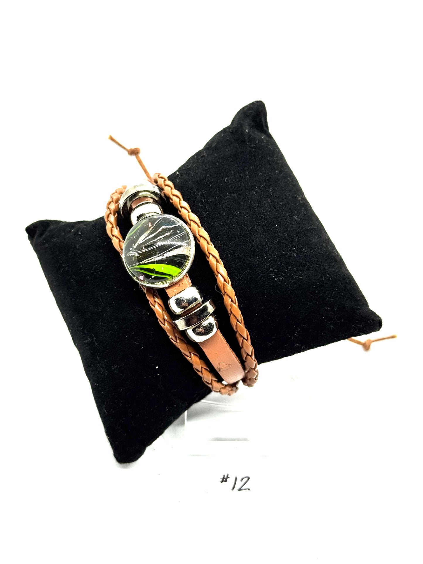 #12 “Main Character Energy” Green Chaos Glass Dome Leather Wrap Bracelet — One-of-a-Kind Handmade Statement Piece | FDSS Exclusive