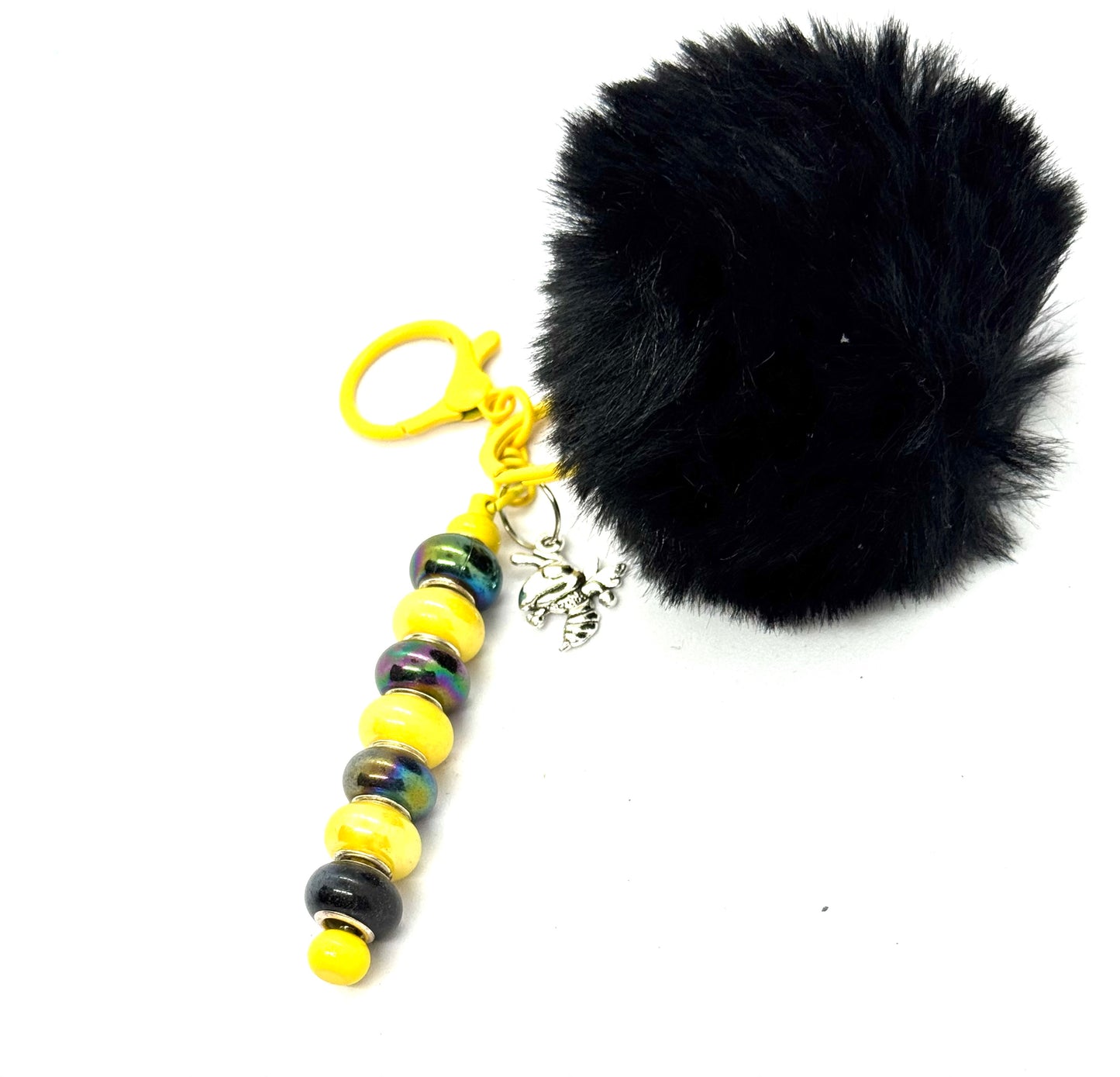 FDSS “Bee-lieve in Chaos” Bumblebee Pom Pom Handmade Keychain Charm