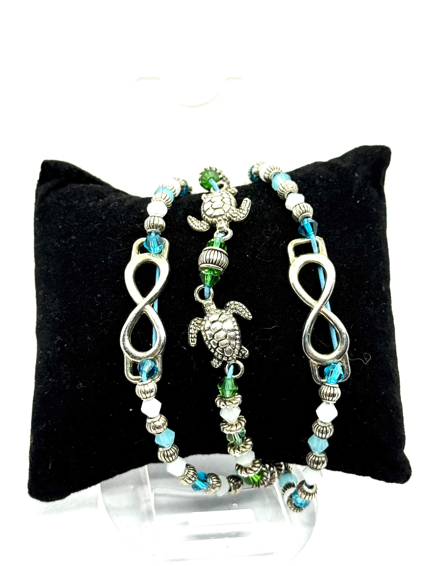Triple Strand Turtle & Infinity Bracelet – Ocean Inspired Handmade Beaded Bracelet | Coastal Jewelry, Sea Turtle Charm, Stacking Bracelet, Unique Gift