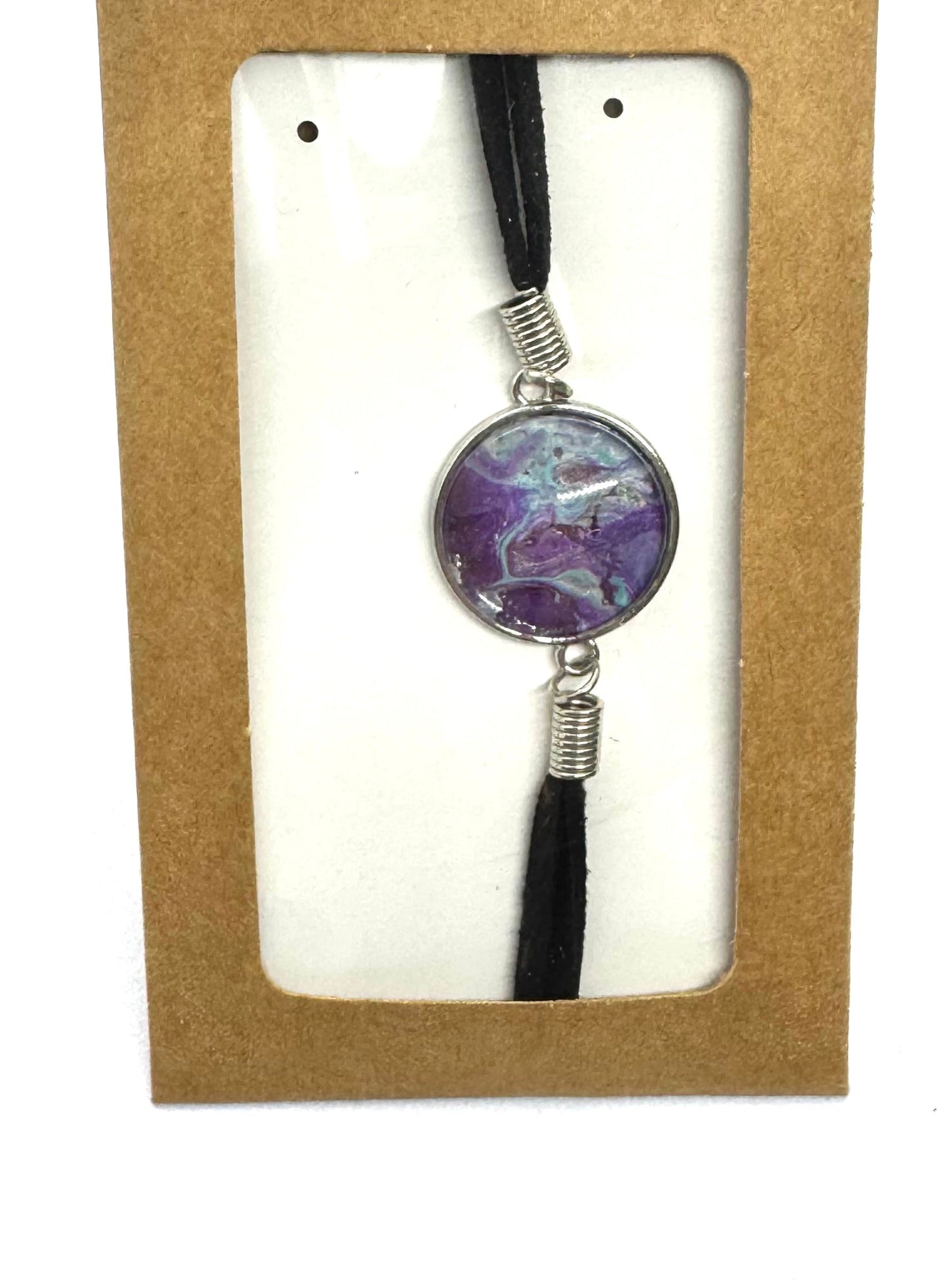 #2 Chaos Meets Cosmic Energy — Handmade Purple Galaxy Glass Dome Bracelet | Dark Aesthetic Leather Cord Statement Jewelry | One-of-a-Kind FDSS