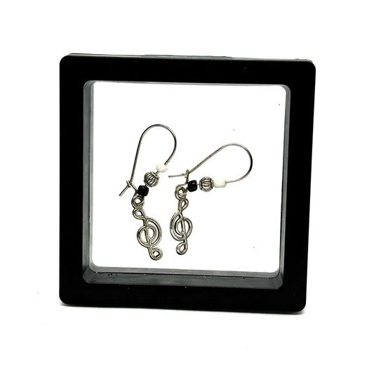 #22 Treble in Paradise Earrings – Handmade Silver Treble Clef Music Note Dangle Earrings