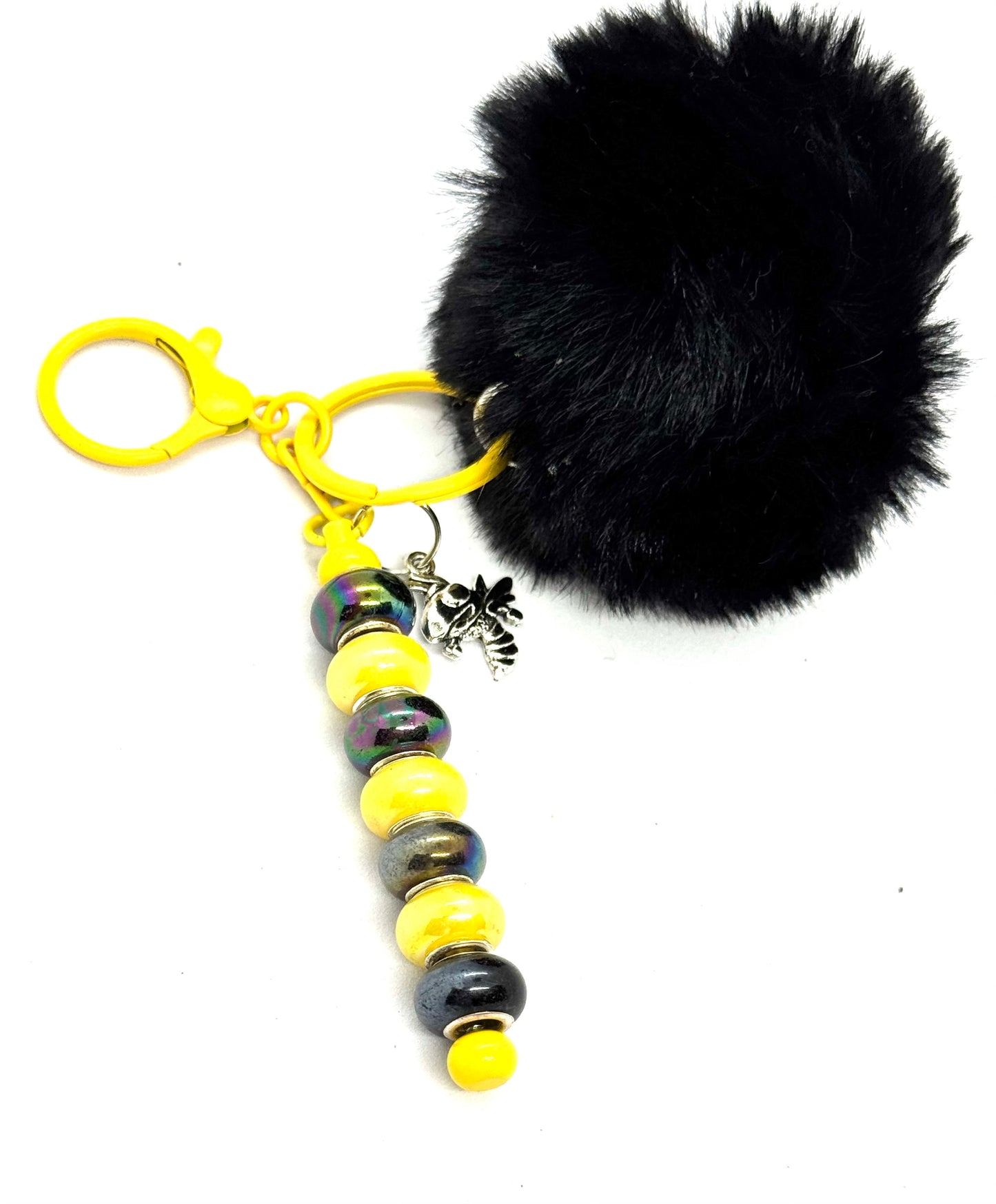 FDSS “Bee-lieve in Chaos” Bumblebee Pom Pom Handmade Keychain Charm