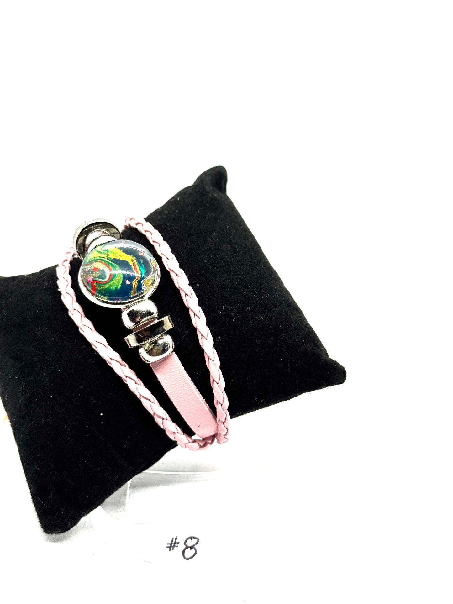 #8 FDSS Chaos Orbit Pink Wrap Bracelet — One-of-a-Kind Paint Pour Statement Piece | Handmade Resin Jewelry