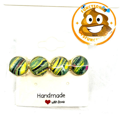 #2 Sunlit Chaos Barrette – Yellow & Green Resin Disc Hair Clip