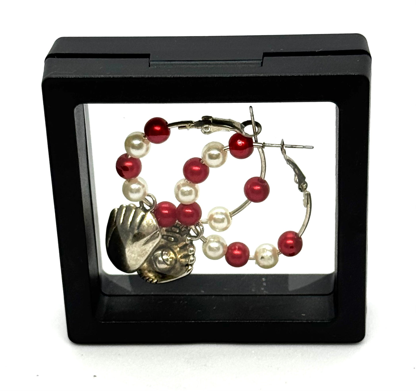 #46 Game Day Chaos Hoop Earrings – Baseball Glove Charm Beaded Hoops
