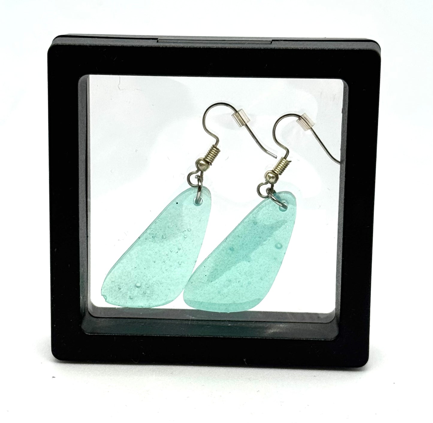 #45 Calm Before the Shitshow Earrings – Handmade Aqua Epoxy Resin Dangle Earrings