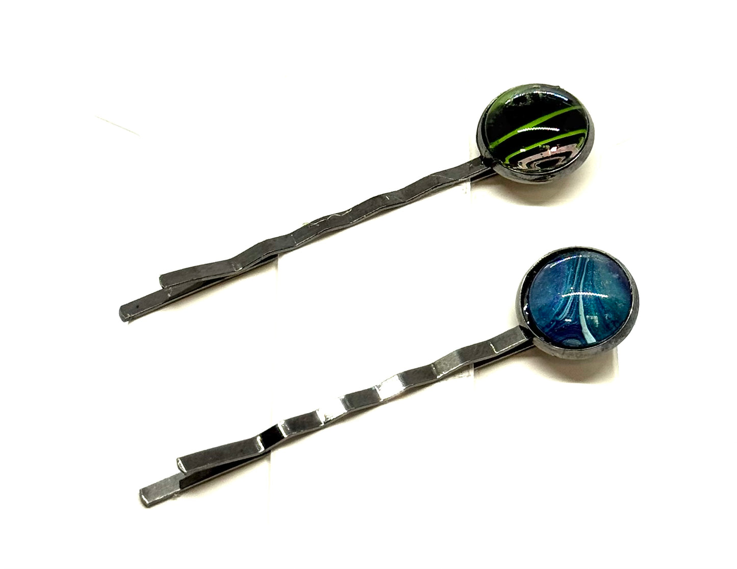 #4 Toxic Energy Bobby Pins – Black & Neon Green Swirl Set (2pc)