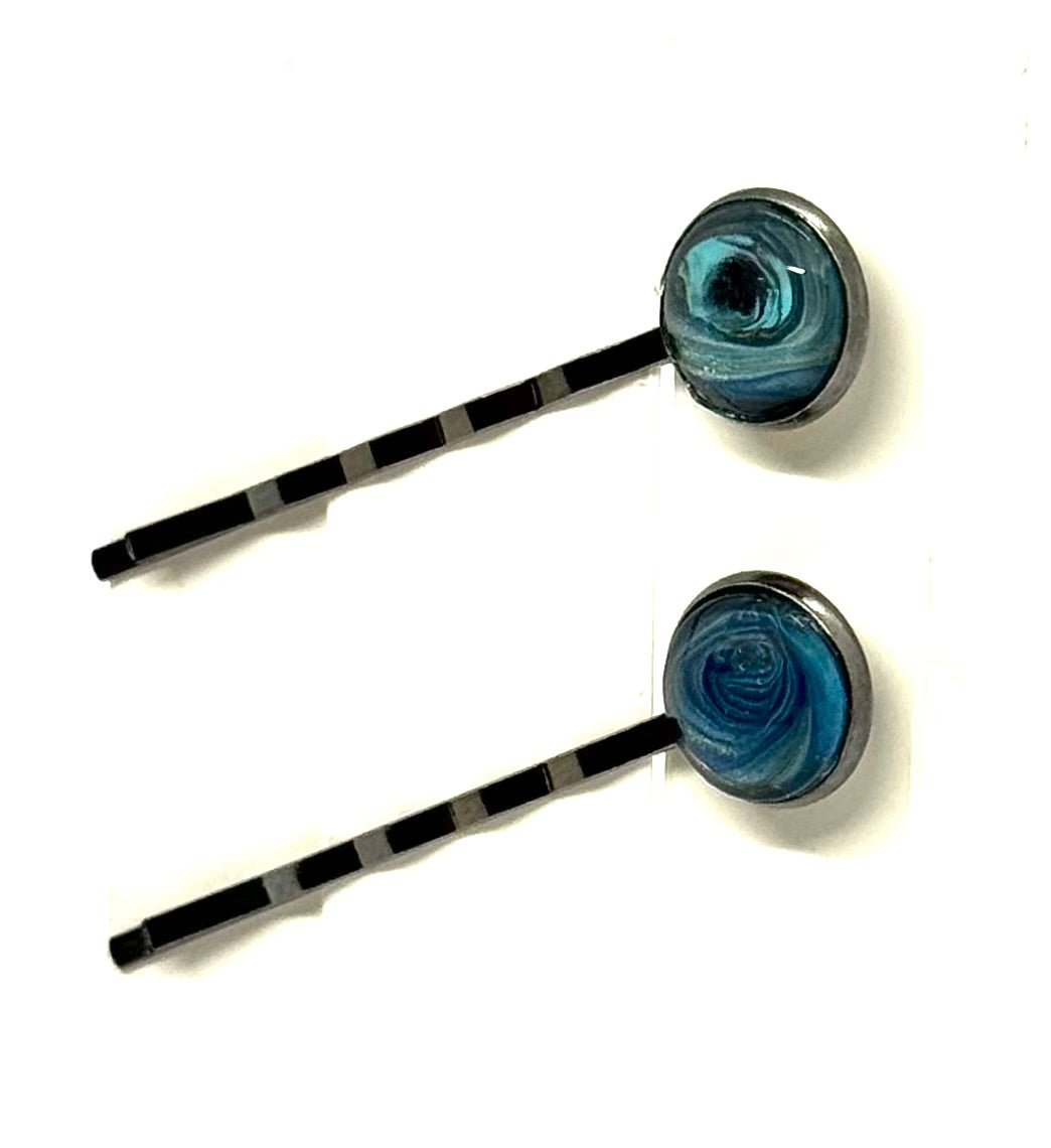The “Tiny Hurricane Energy” Bobby Pin Set – Handmade Ocean Swirl Hair Pins (Set of 2)