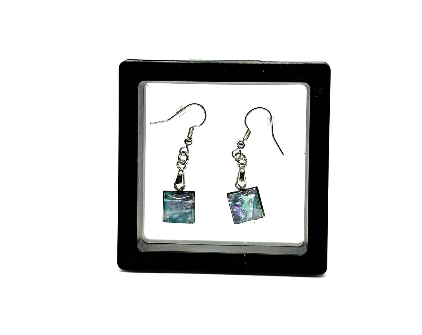 #17 🌊 Mermaid Therapy Session Earrings – Handmade Acrylic Paint Pour Square Dangle Earrings
