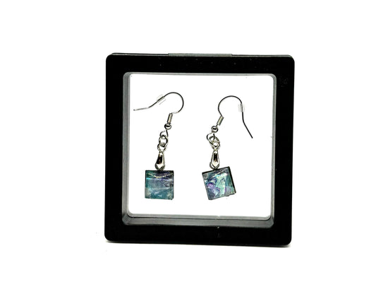 #17 🌊 Mermaid Therapy Session Earrings – Handmade Acrylic Paint Pour Square Dangle Earrings