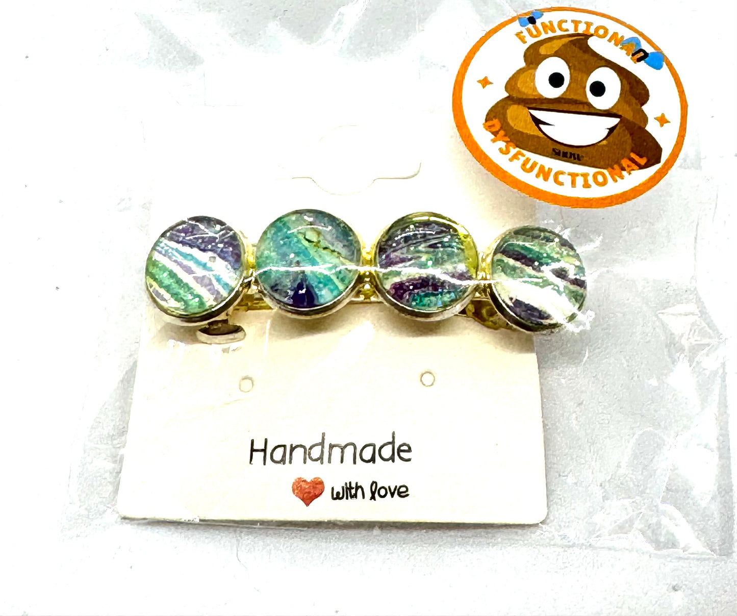 #1 Forest Mood Swing Barrette – Green & Purple Resin Disc Hair Clip