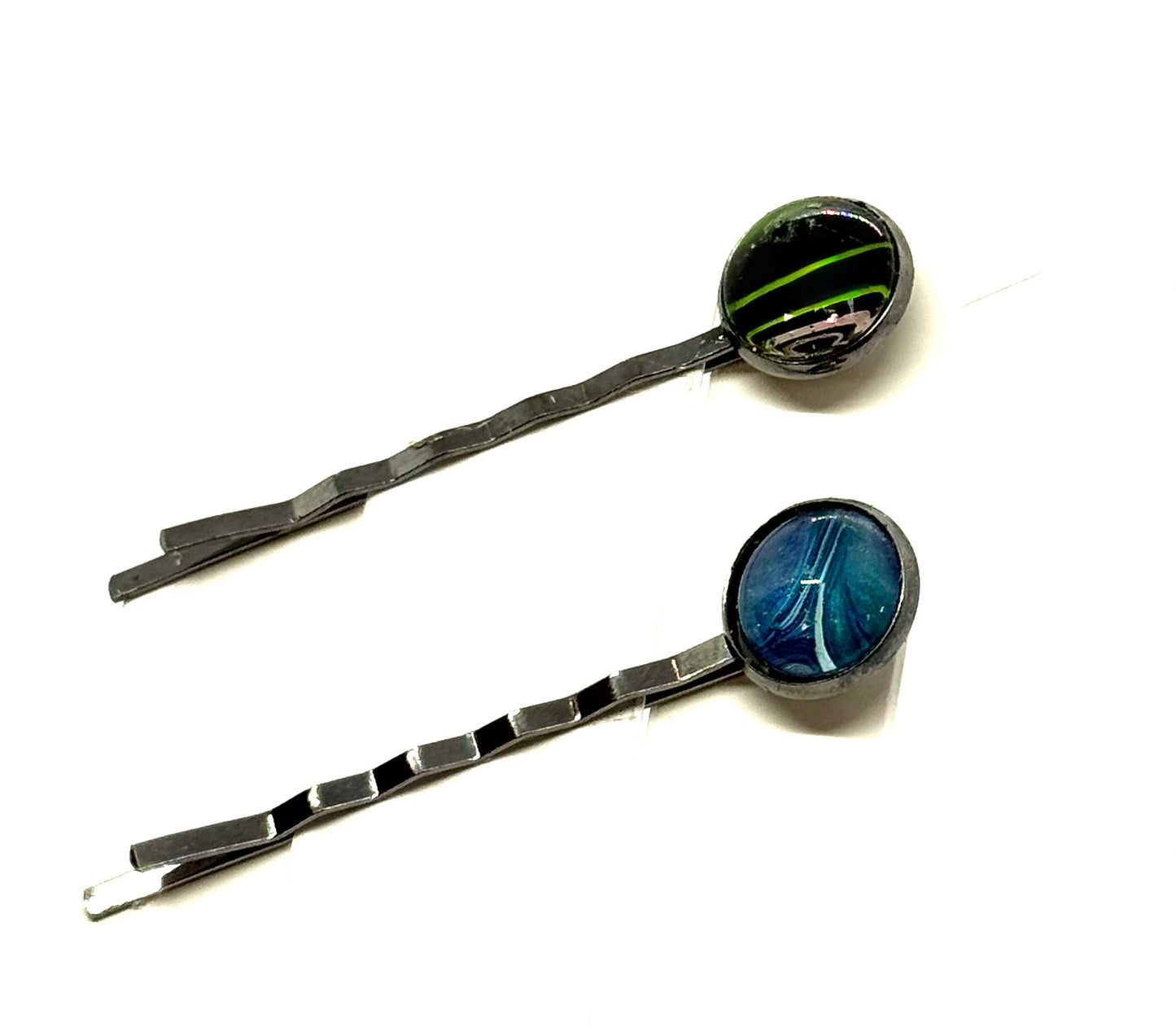 #4 Toxic Energy Bobby Pins – Black & Neon Green Swirl Set (2pc)
