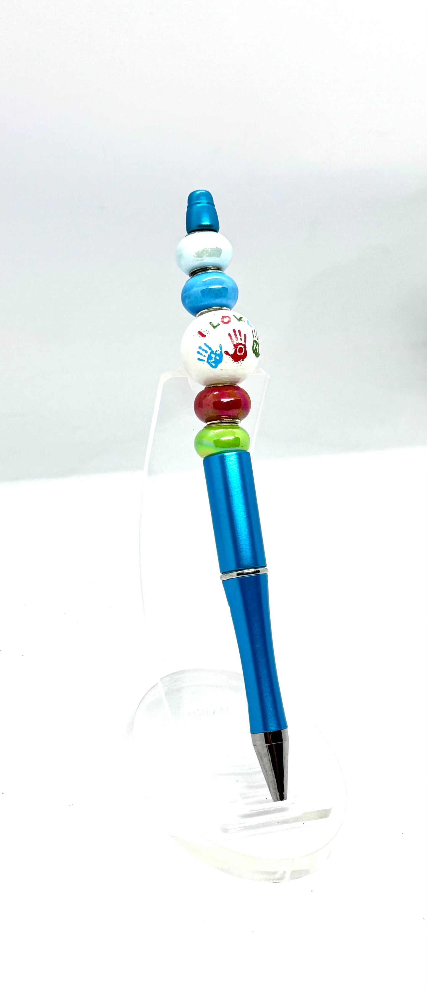 Dark Blue “I Love Mom” Beaded Pen