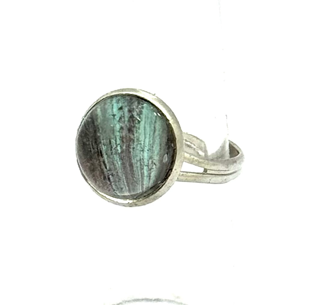 #3 Teal Eclipse Glass Dome Ring – Smoky Green & Gray Statement Ring