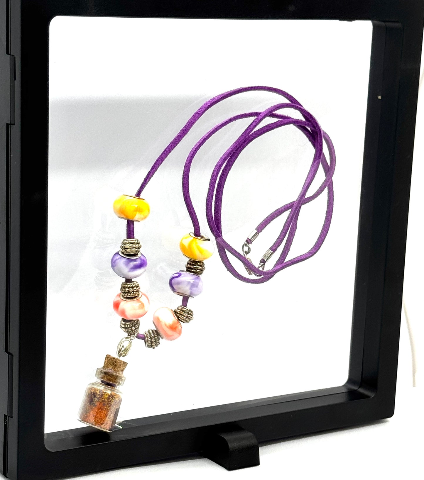 “Mood Swings & Magic Dust” Purple Beaded Necklace | 32” Cord | Screw Clasp | Glitter Bottle Pendant