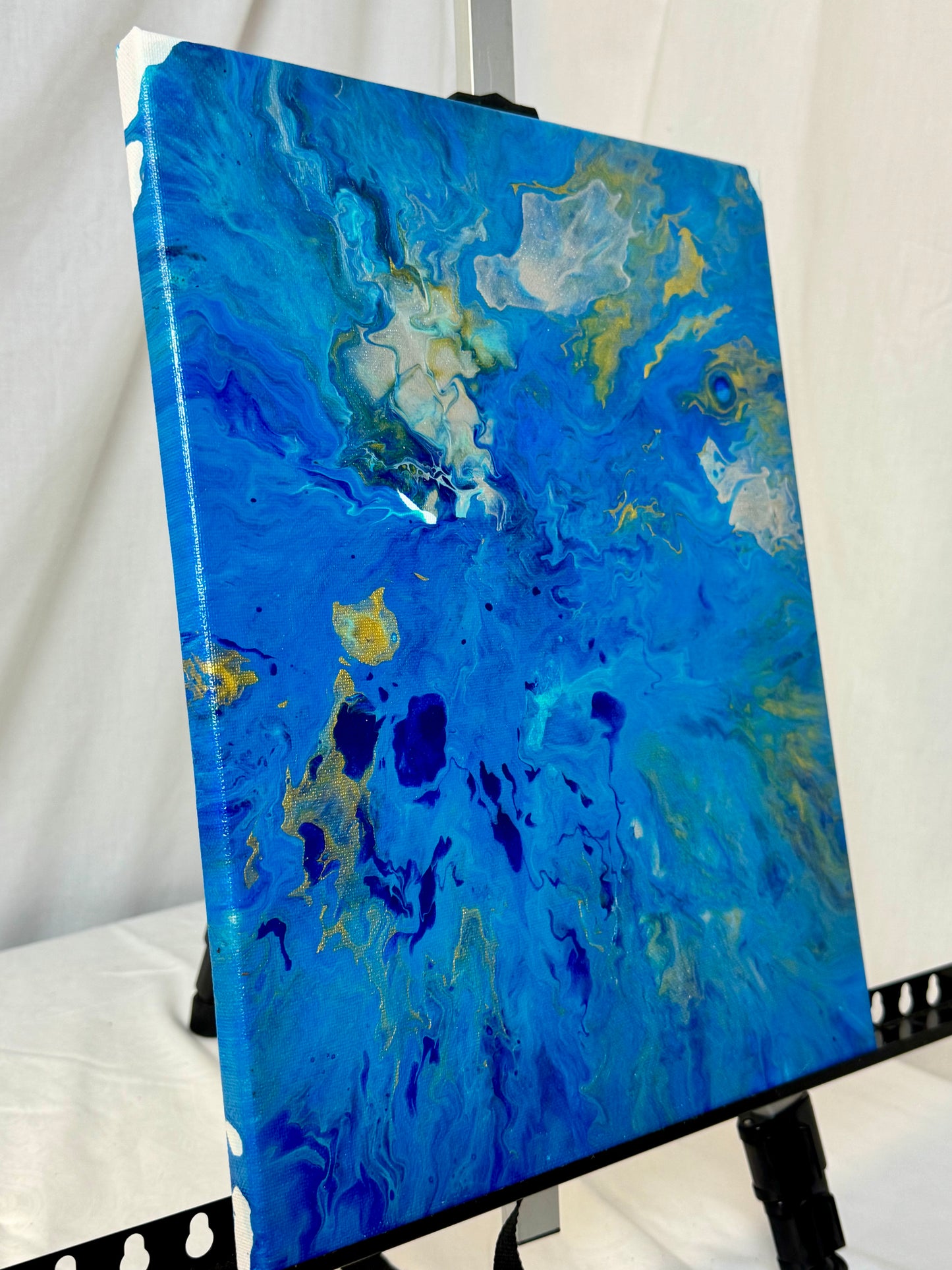 Primal Blue — 11x14 Blue & Gold Acrylic Paint Pour Canvas