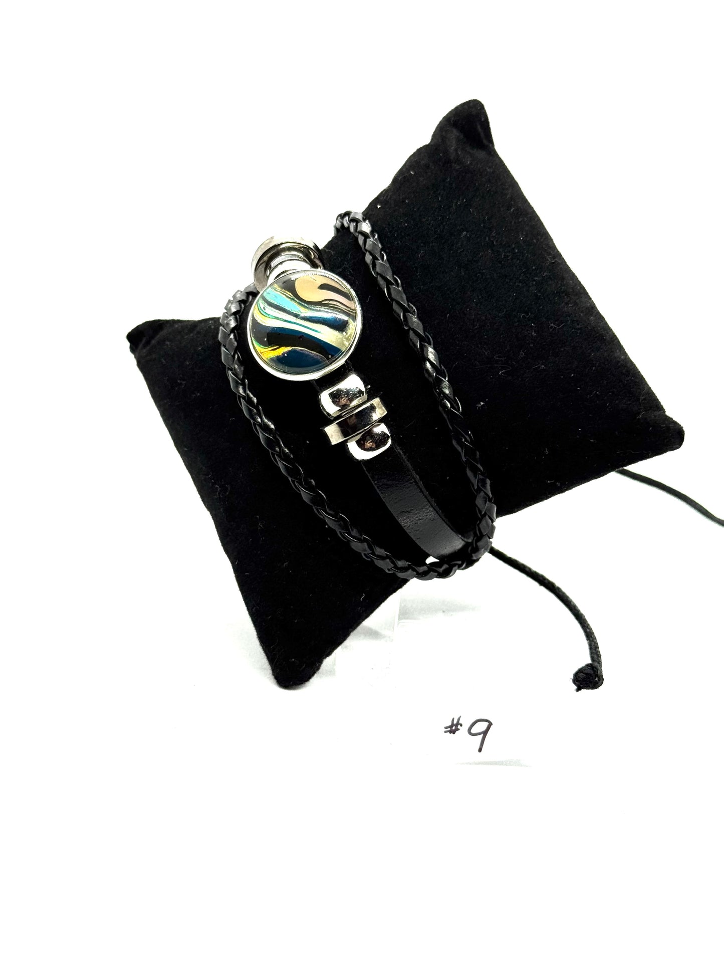 #9 Midnight Chaos Statement Bracelet – Handmade Abstract Resin Wrap Bracelet | One-of-a-Kind FDSS Wearable Art | Dark Aesthetic Leather Wrap Jewelry.