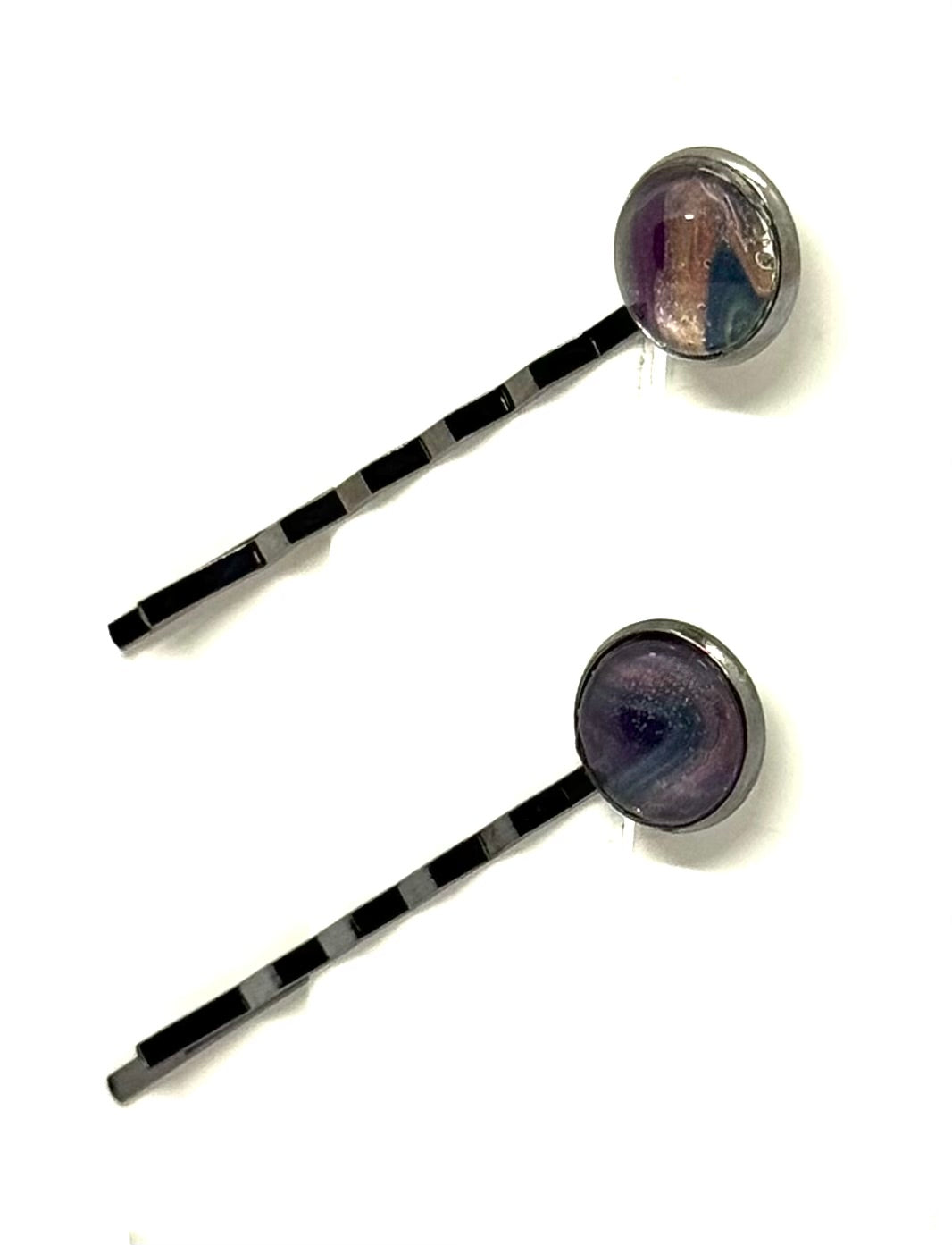 The “Midnight Mood Swing” Bobby Pin Set – Handmade Purple, Navy & Rose Gold Hair Pins (Set of 2)